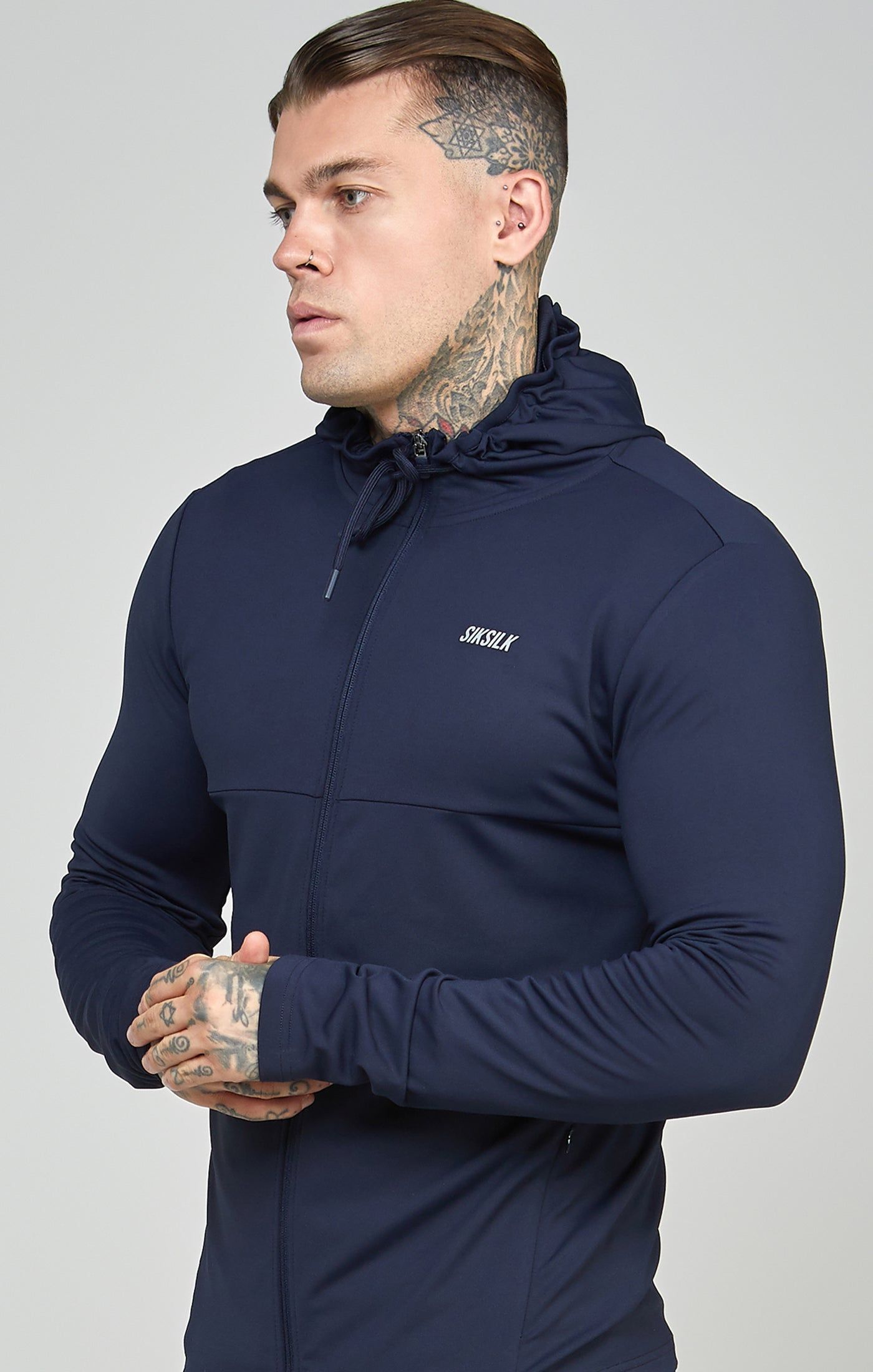 Navy Sports Zip Through Muscle Fit Hoodie sold by Siksilk