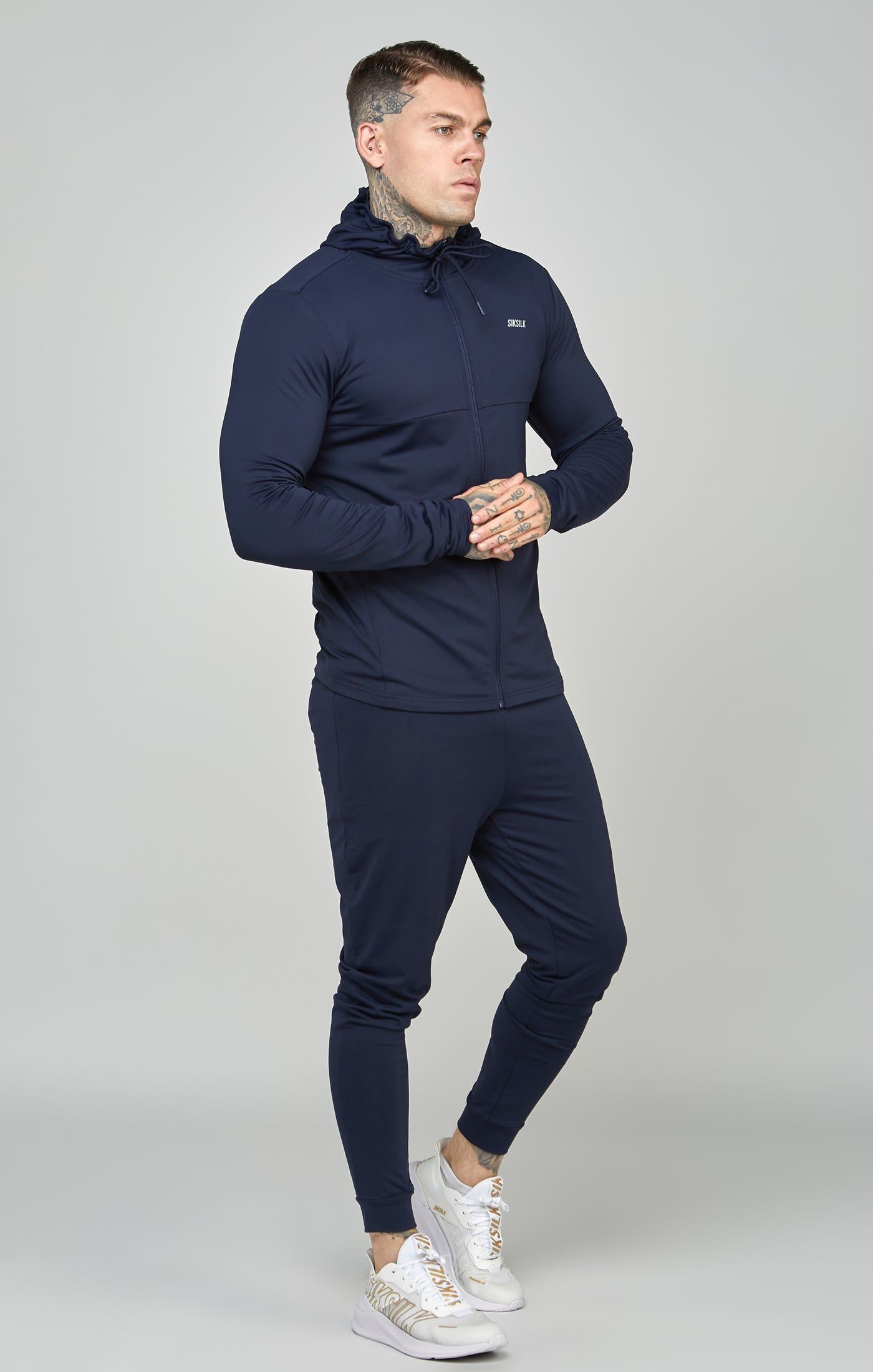 Navy Sports Zip Through Muscle Fit Hoodie sold by Siksilk product image thumbnail 2