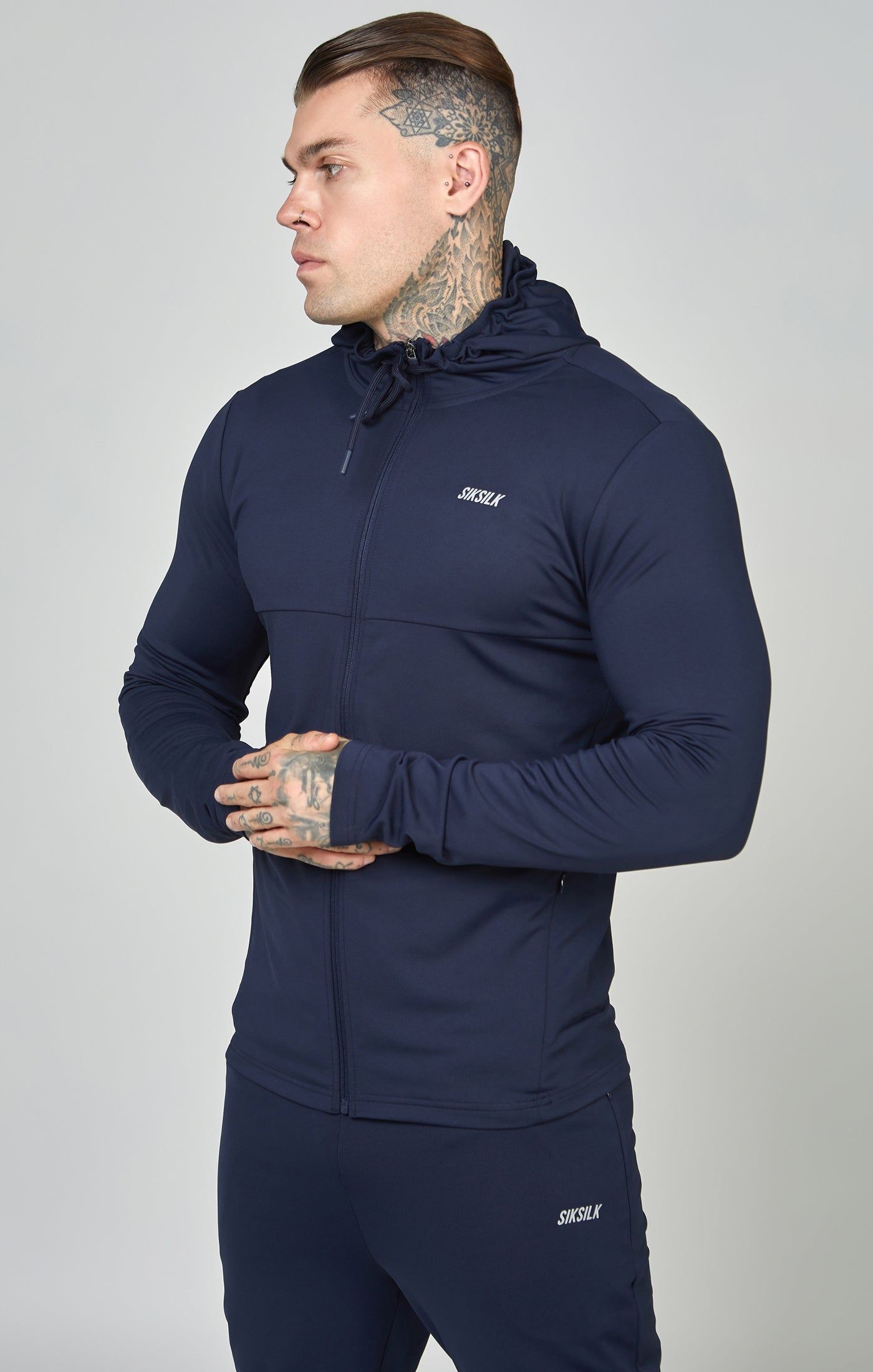 Navy Sports Zip Through Muscle Fit Hoodie sold by Siksilk product image thumbnail 4