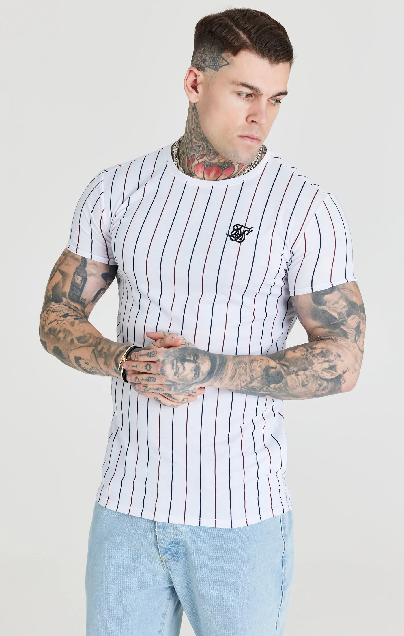 SikSilk Stripe Tee - Red, Black & White sold by Siksilk