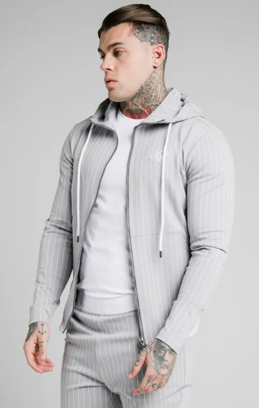 SikSilk Dual Stripe Agility Zip Through Hoodie - Grey & White sold by Siksilk