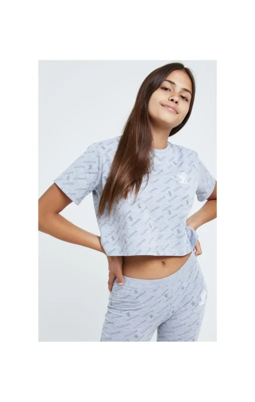 Illusive London Aop Crop Tee - Grey Marl sold by Siksilk