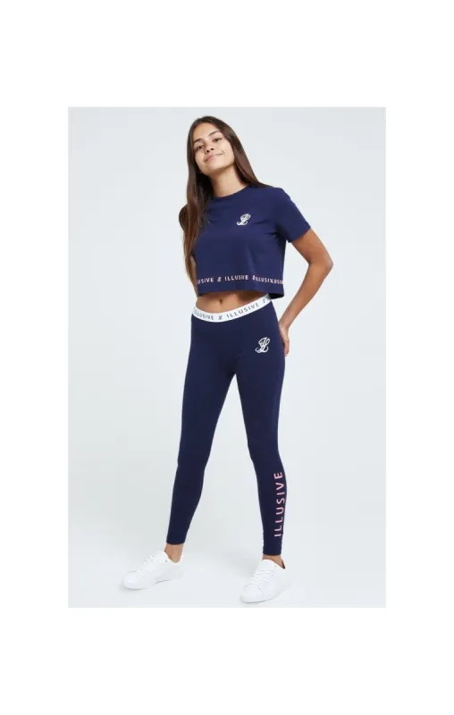 Illusive London Printed Hem Crop Tee - Navy sold by Siksilk