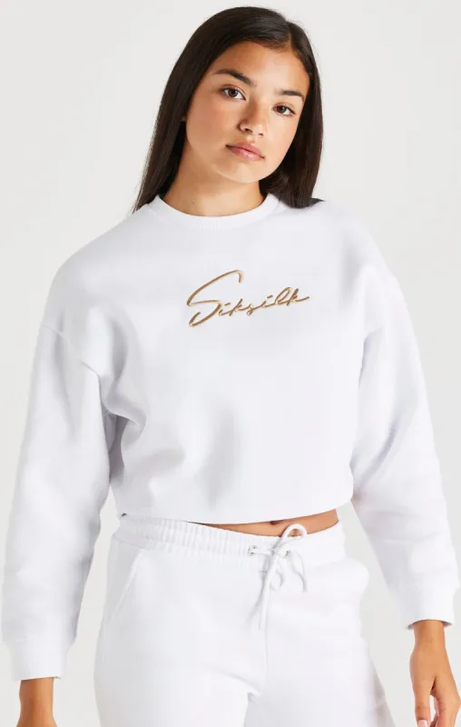 Girls White Signature Cropped Sweatshirt sold by Siksilk