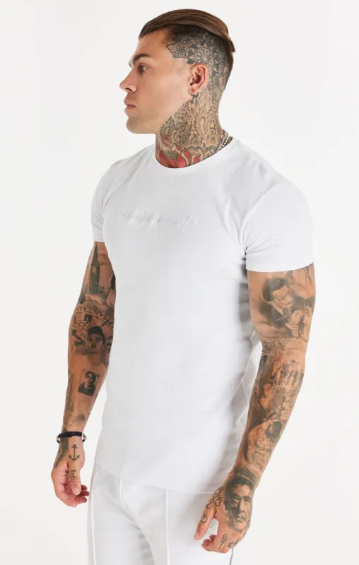 White Script Embroidery Muscle Fit T-Shirt sold by Siksilk