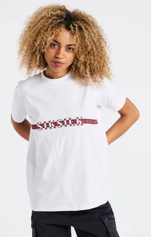 White Tartan Print Logo T-Shirt sold by Siksilk