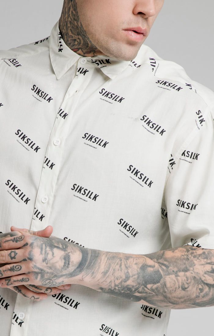 Ecru Print Resort Shirt sold by Siksilk product image thumbnail 3