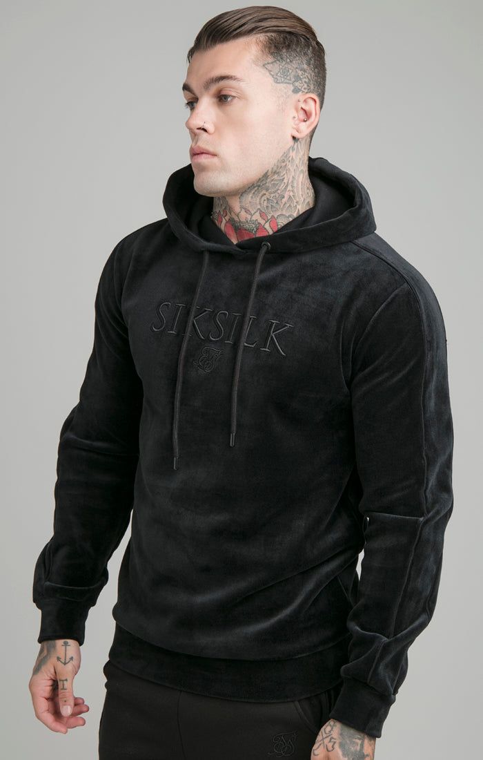 Black Opulent Paneled Overhead Hoodie sold by Siksilk