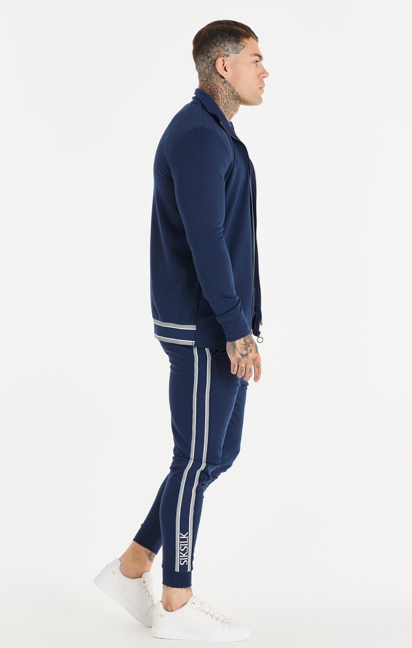 Navy Funnel Neck Zip Through Hoodie sold by Siksilk product image thumbnail 6