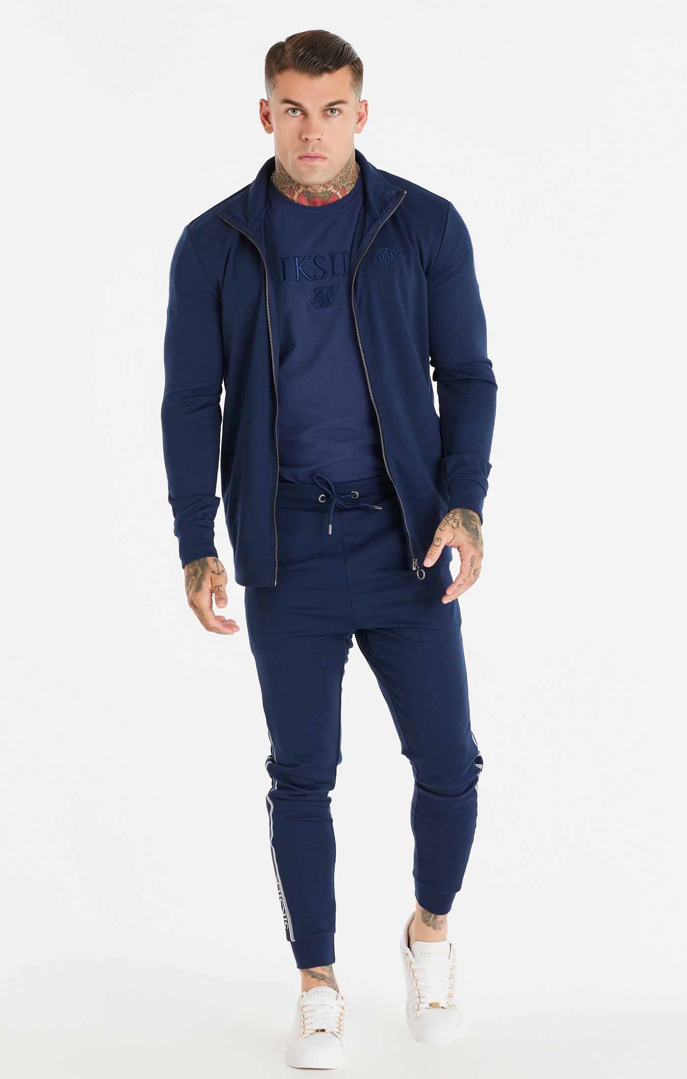 Navy Funnel Neck Zip Through Hoodie sold by Siksilk product image thumbnail 5