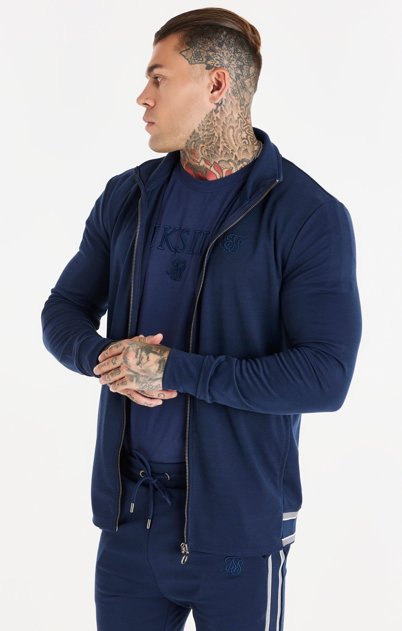 Navy Funnel Neck Zip Through Hoodie sold by Siksilk product image thumbnail 2