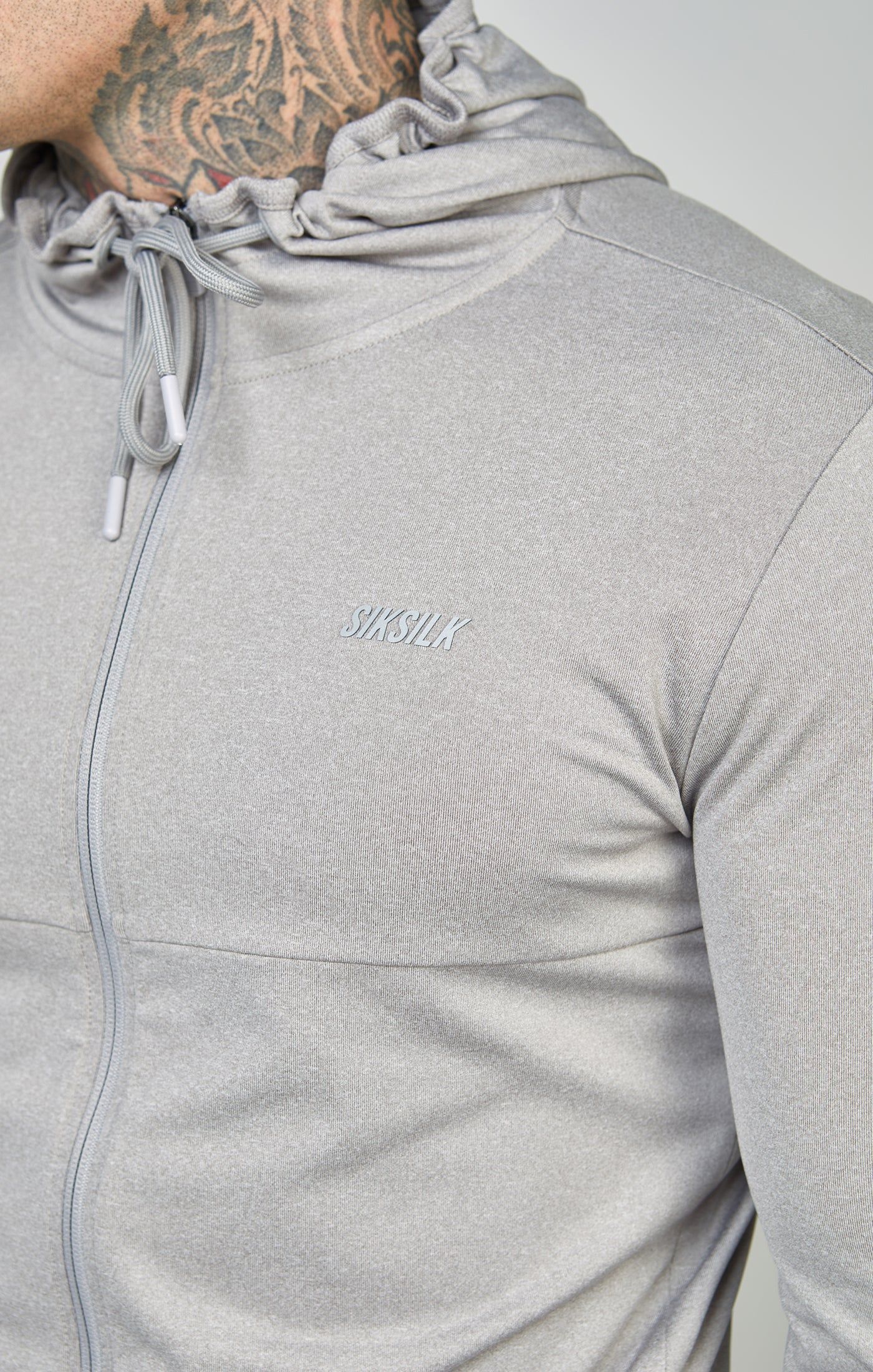 Grey Marl Sports Zip Through Muscle Fit Hoodie sold by Siksilk product image thumbnail 3