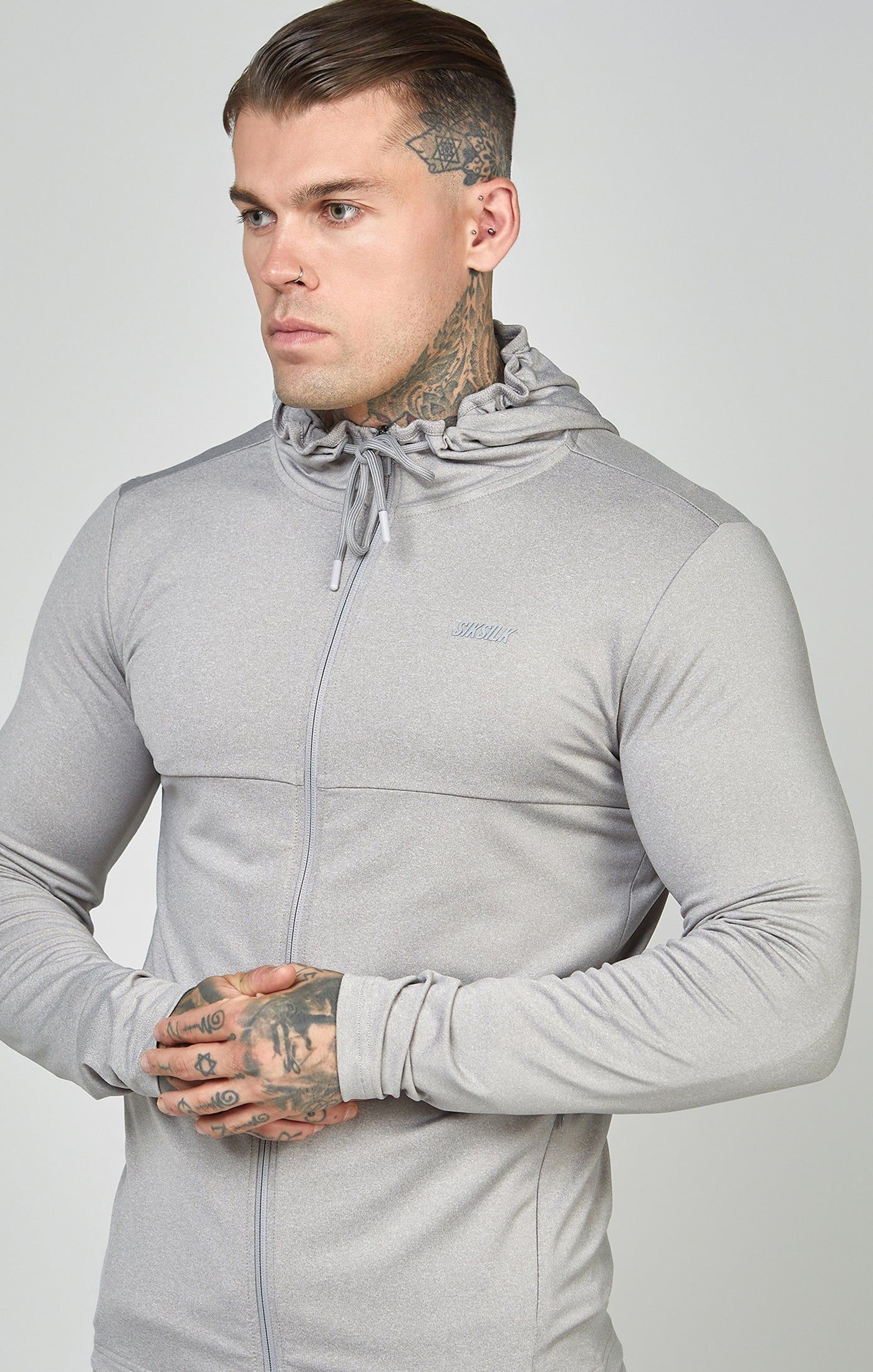 Grey Marl Sports Zip Through Muscle Fit Hoodie sold by Siksilk