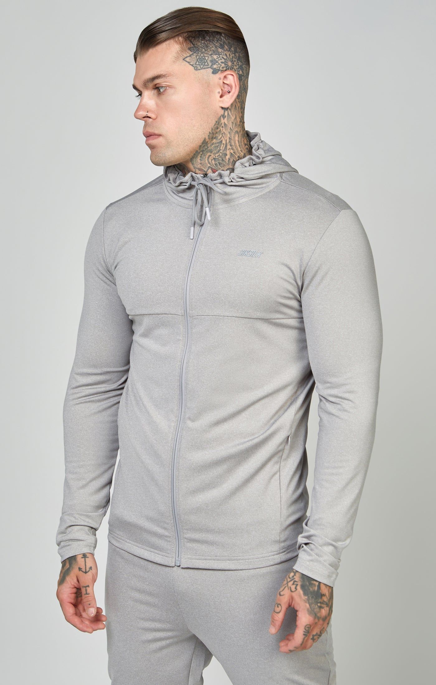 Grey Marl Sports Zip Through Muscle Fit Hoodie sold by Siksilk product image thumbnail 4