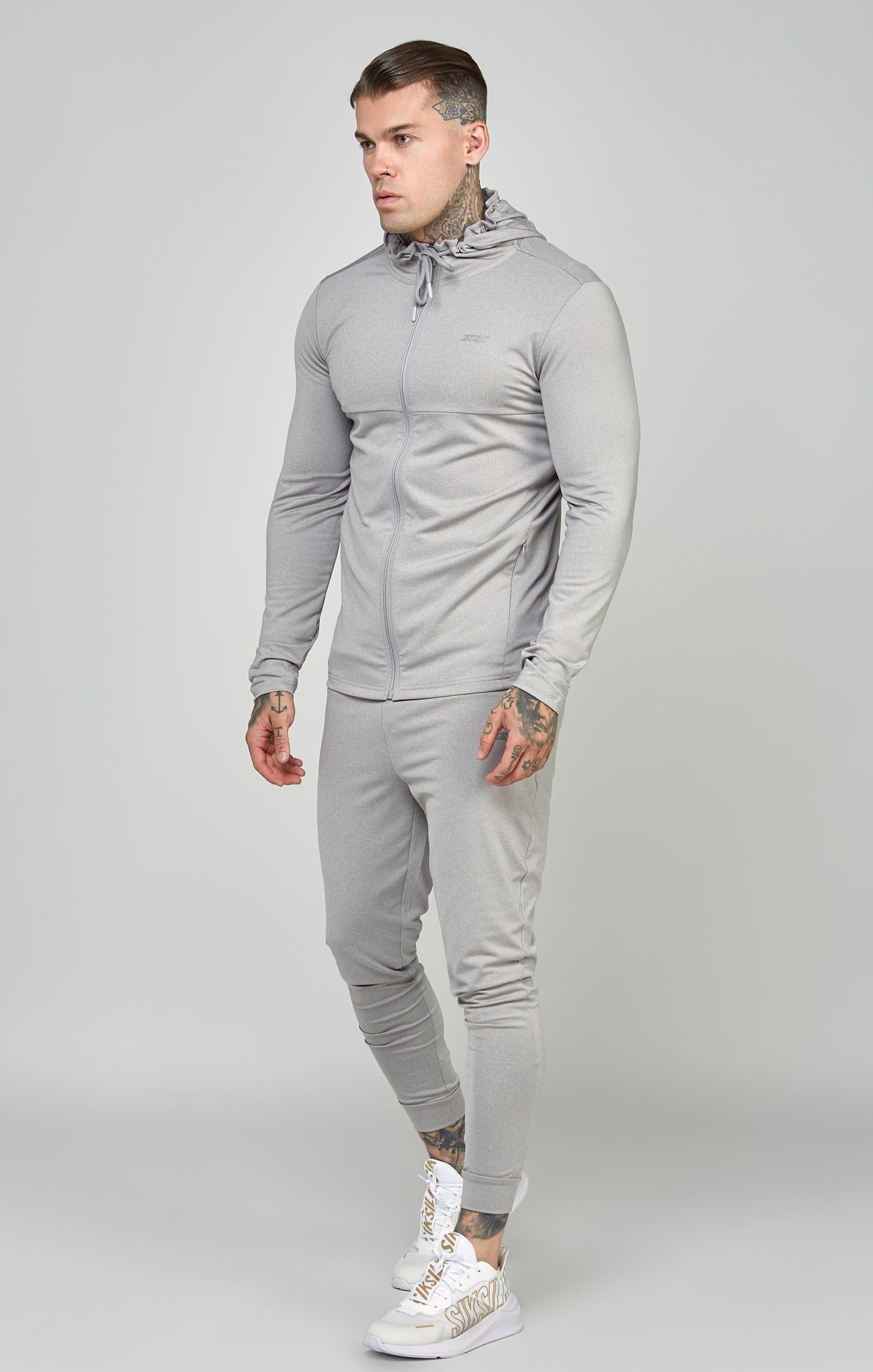 Grey Marl Sports Zip Through Muscle Fit Hoodie sold by Siksilk product image thumbnail 2
