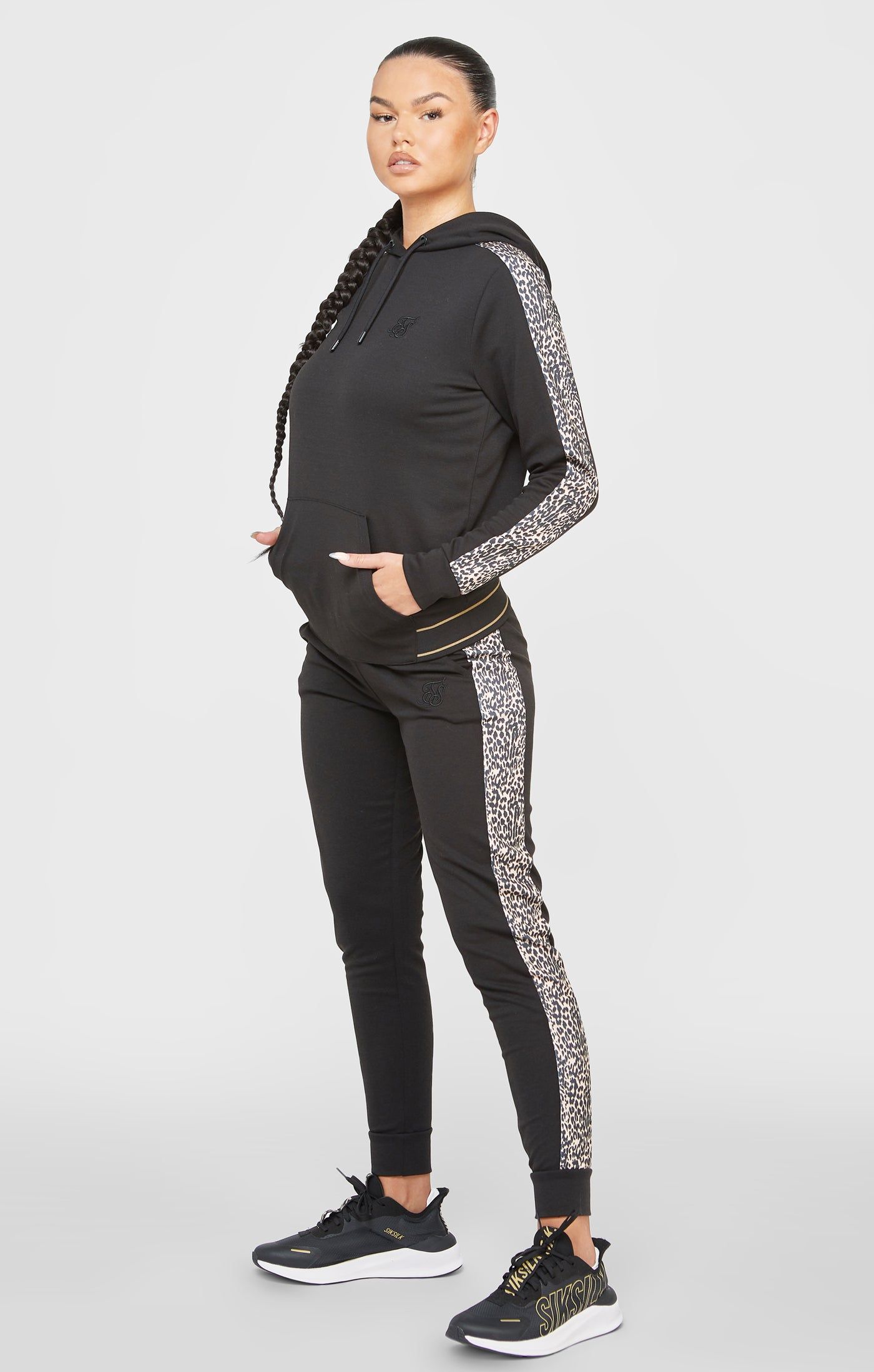 Black Leopard Print Panelled Track Pant sold by Siksilk product image thumbnail 3