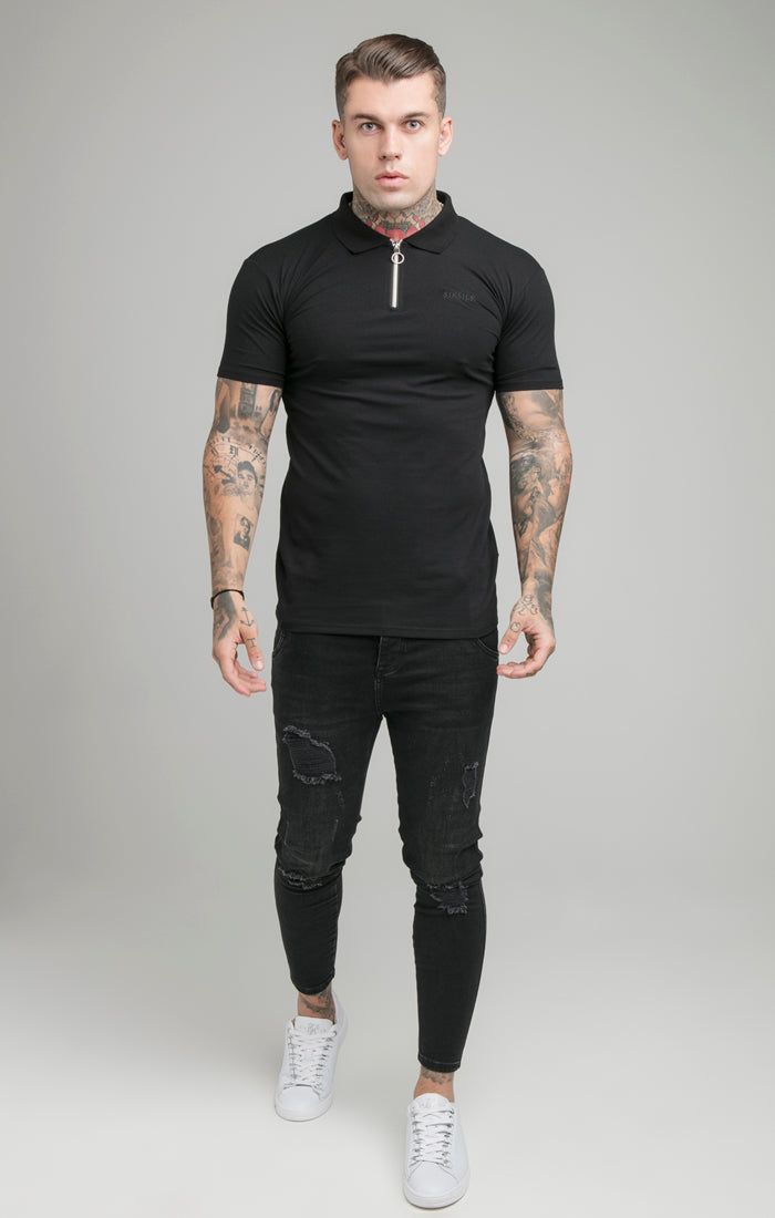 Black Opulent Zip Polo Shirt sold by Siksilk product image thumbnail 6