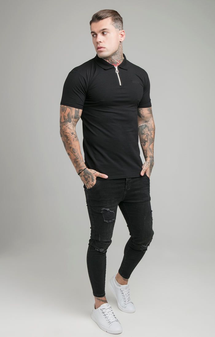 Black Opulent Zip Polo Shirt sold by Siksilk product image thumbnail 4