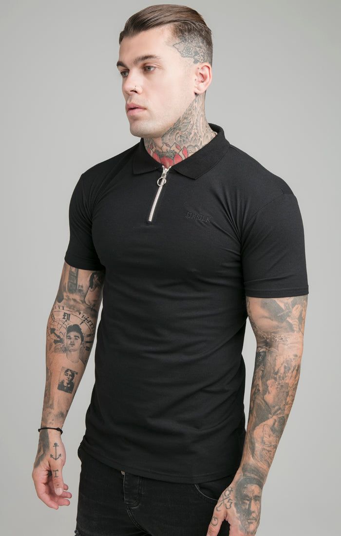 Black Opulent Zip Polo Shirt sold by Siksilk