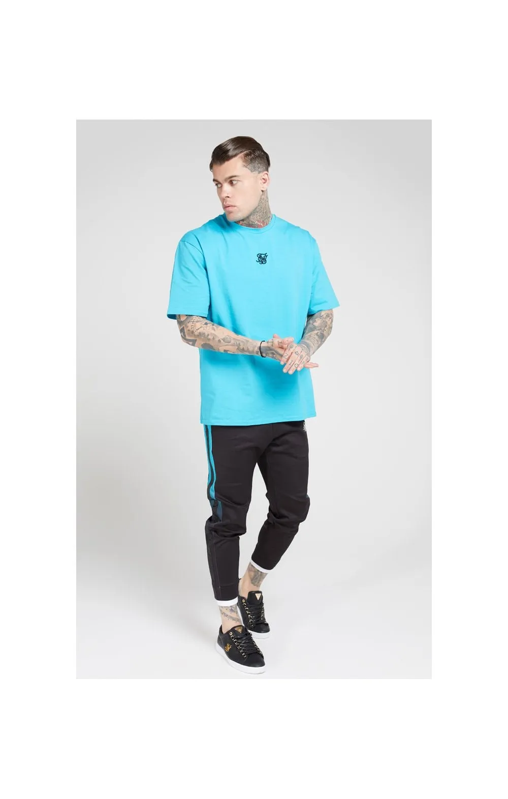 SikSilk Fitted Tape Track Pants – Black & Teal sold by Siksilk product image thumbnail 3