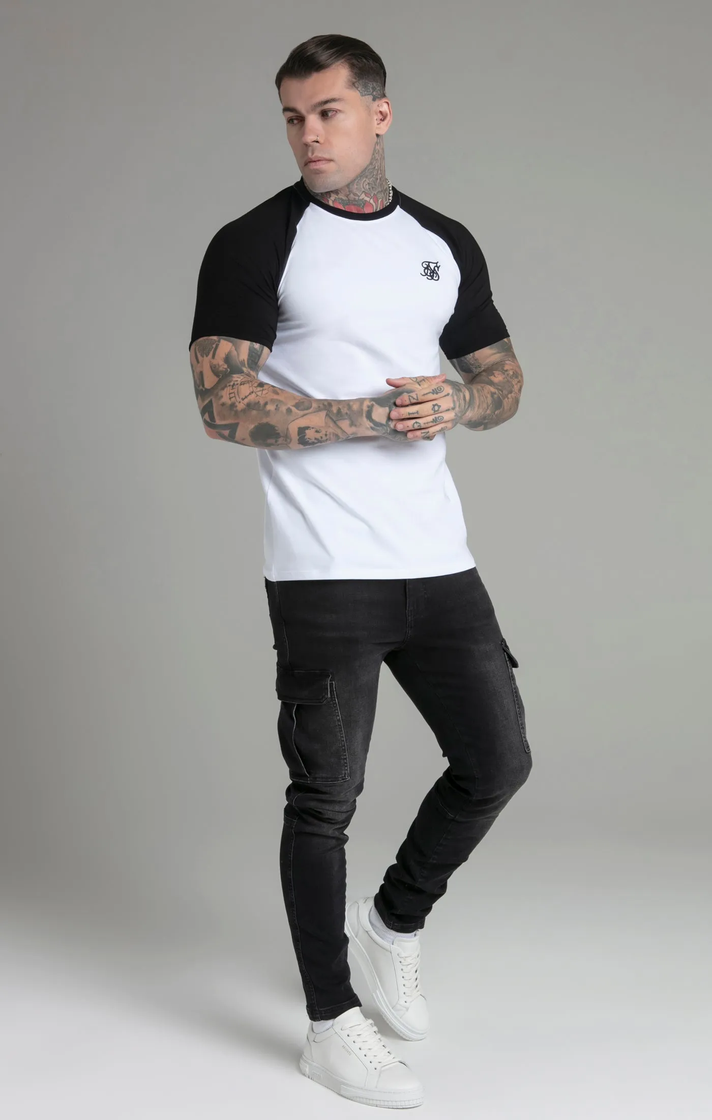 White Black Raglan T-Shirt sold by Siksilk product image thumbnail 4