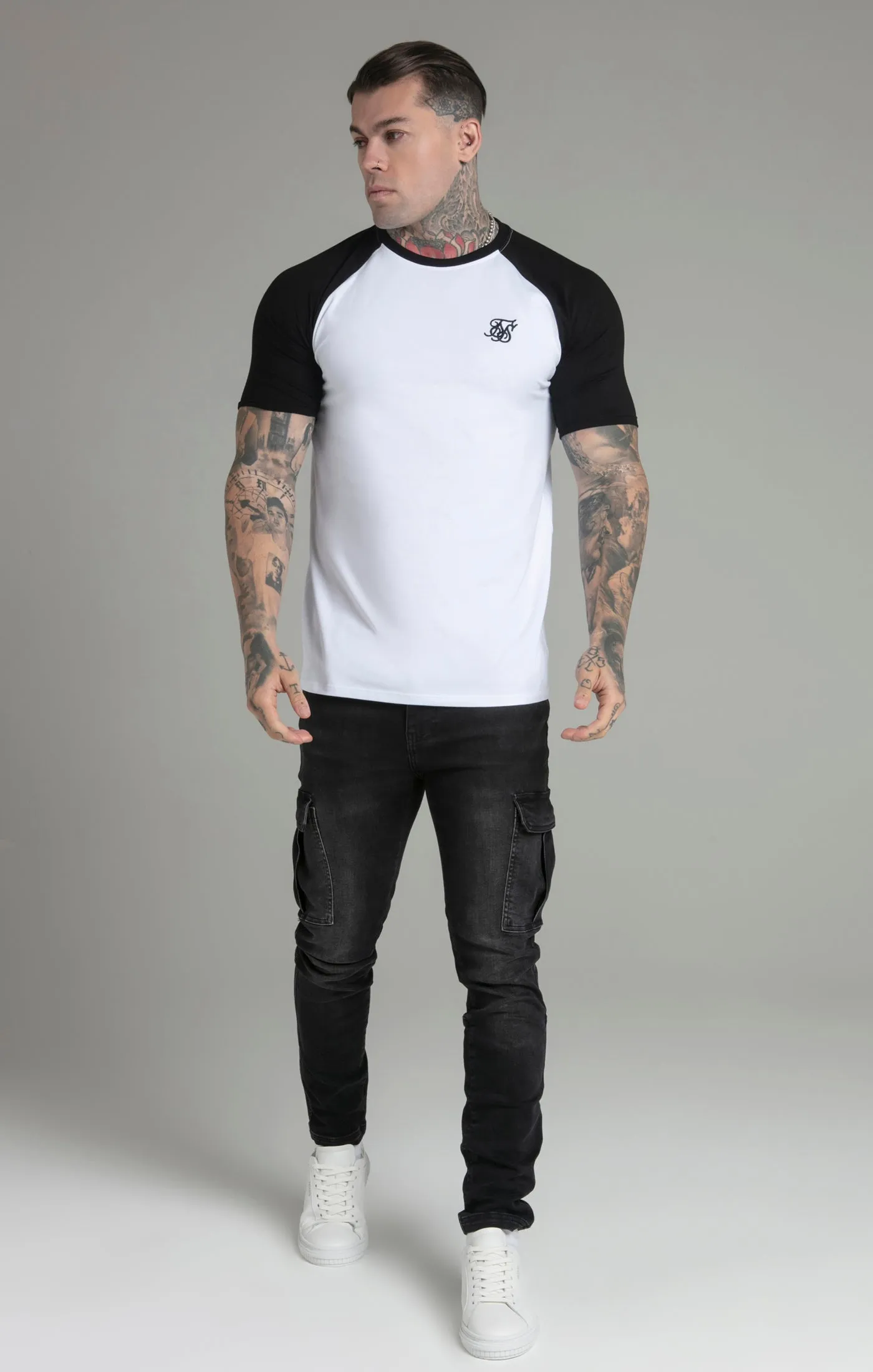 White Black Raglan T-Shirt sold by Siksilk product image thumbnail 2