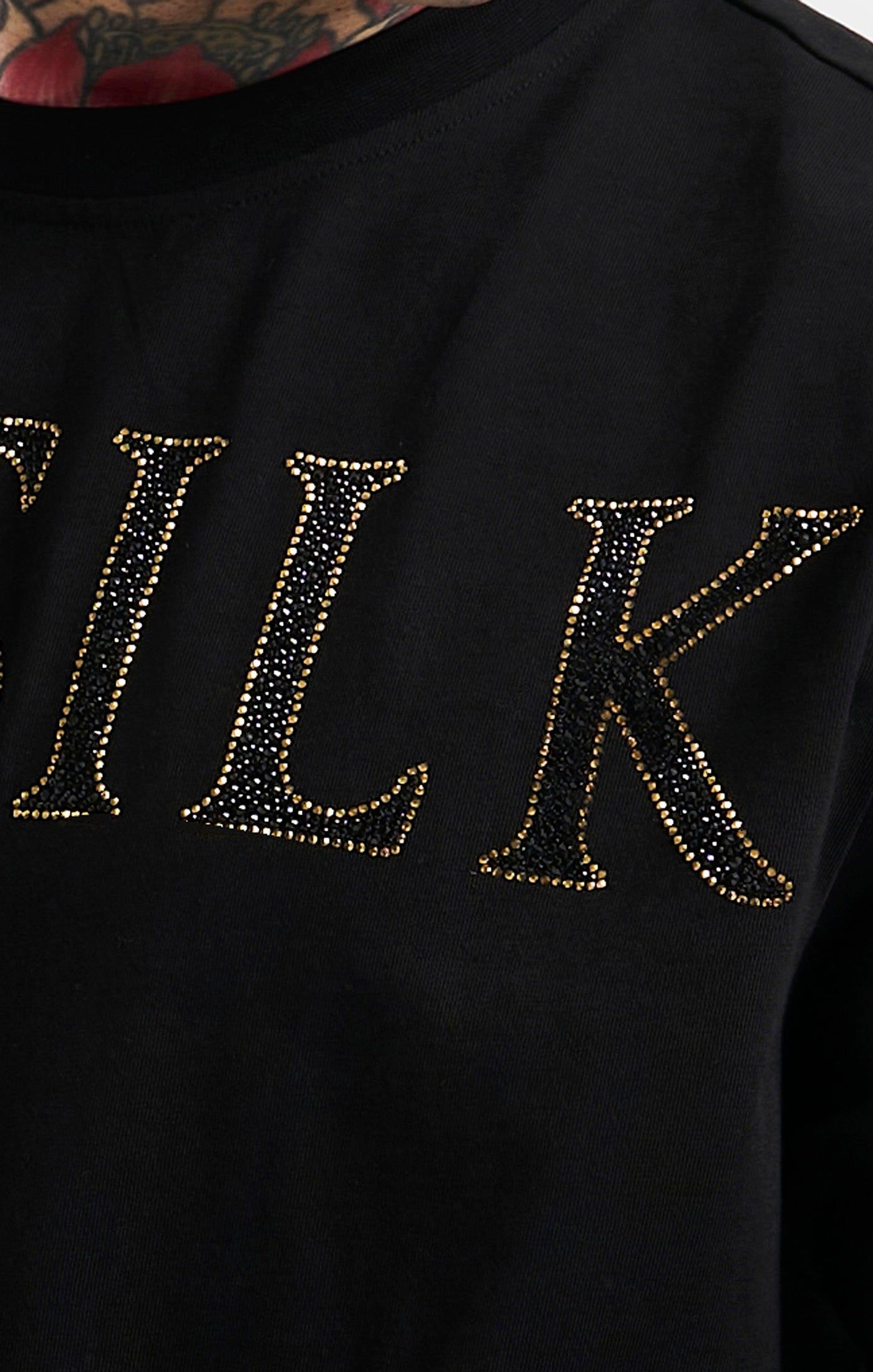 Black Oversized Rhinestone Logo T-Shirt sold by Siksilk product image thumbnail 2