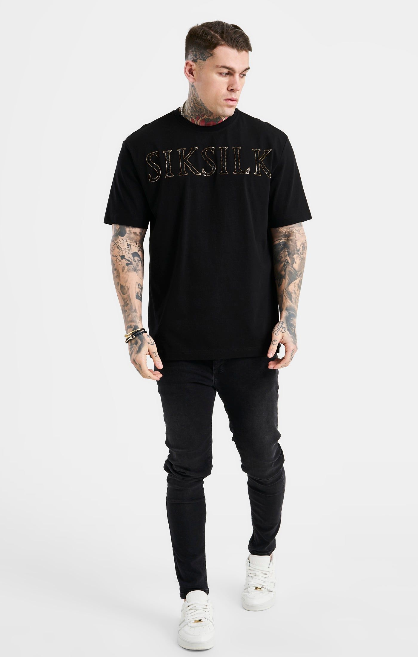 Black Oversized Rhinestone Logo T-Shirt sold by Siksilk product image thumbnail 3