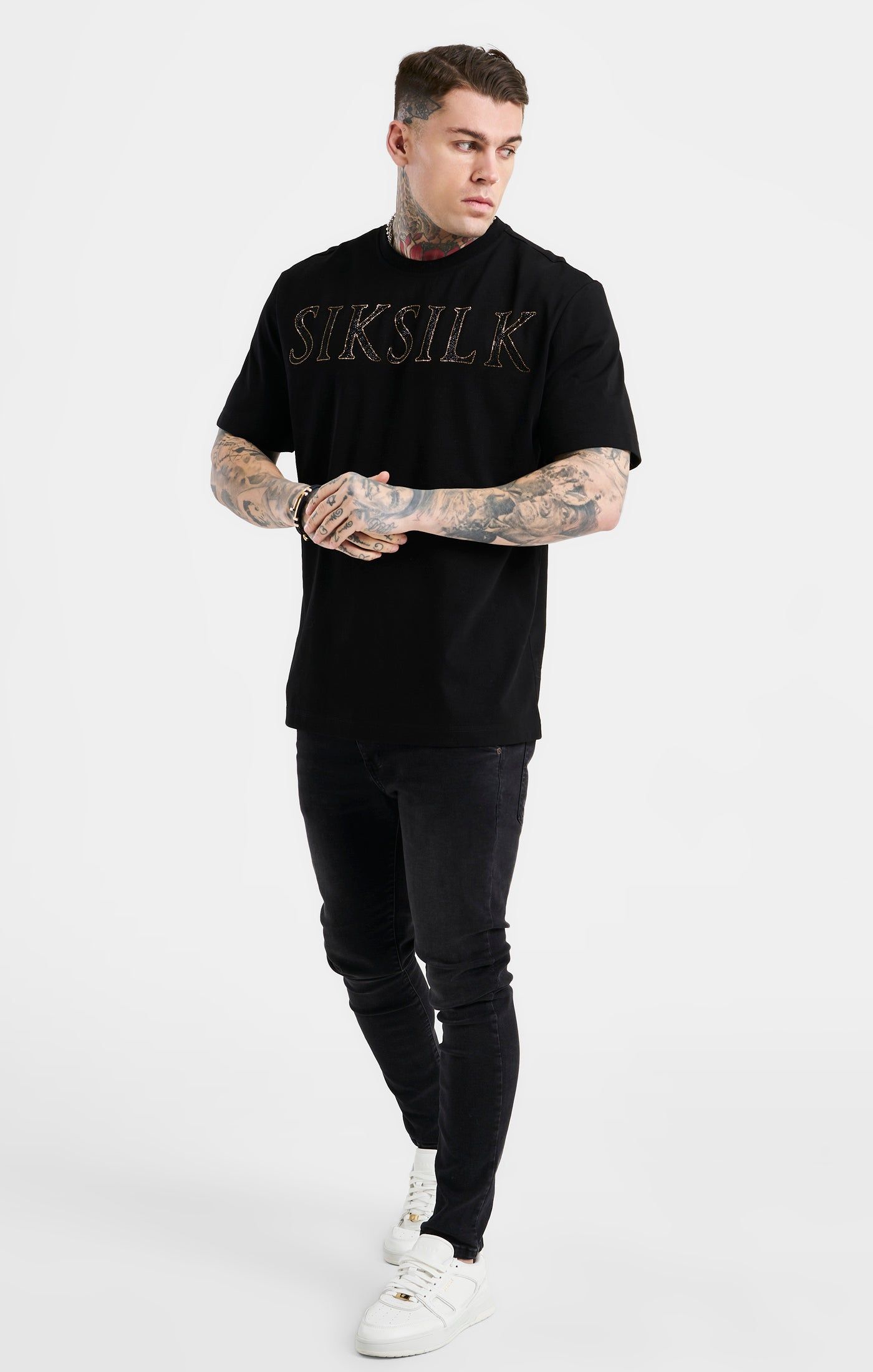 Black Oversized Rhinestone Logo T-Shirt sold by Siksilk product image thumbnail 4