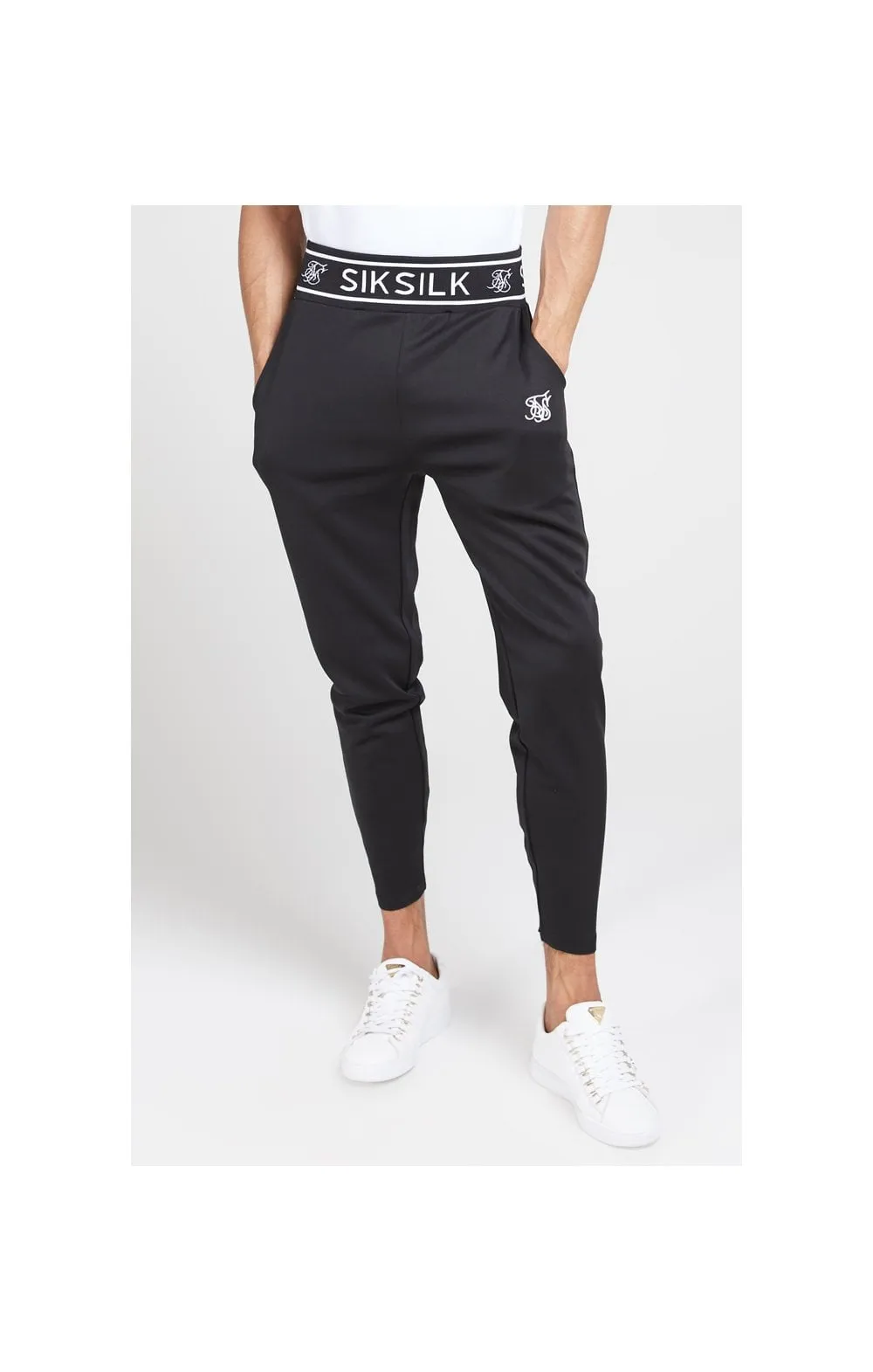 SikSilk Branded Rib Joggers – Black sold by Siksilk