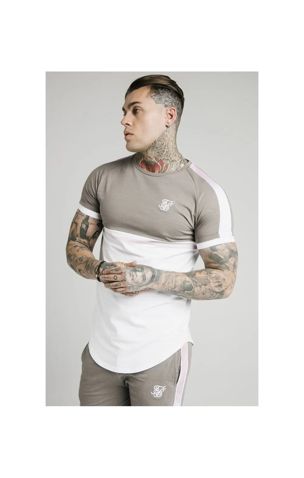 SikSilk S/S Fade Tee – White,Grey & Pink sold by Siksilk