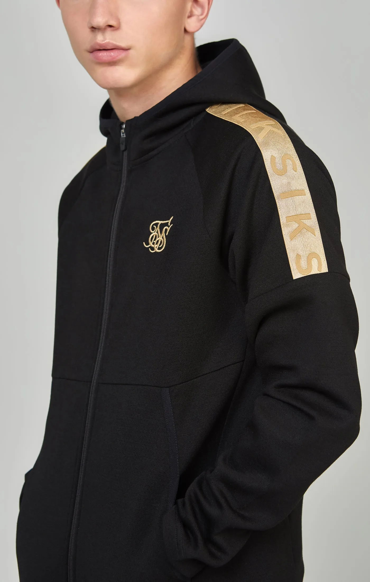 Boys Black Taped Zip Thru Hoodie sold by Siksilk product image thumbnail 2