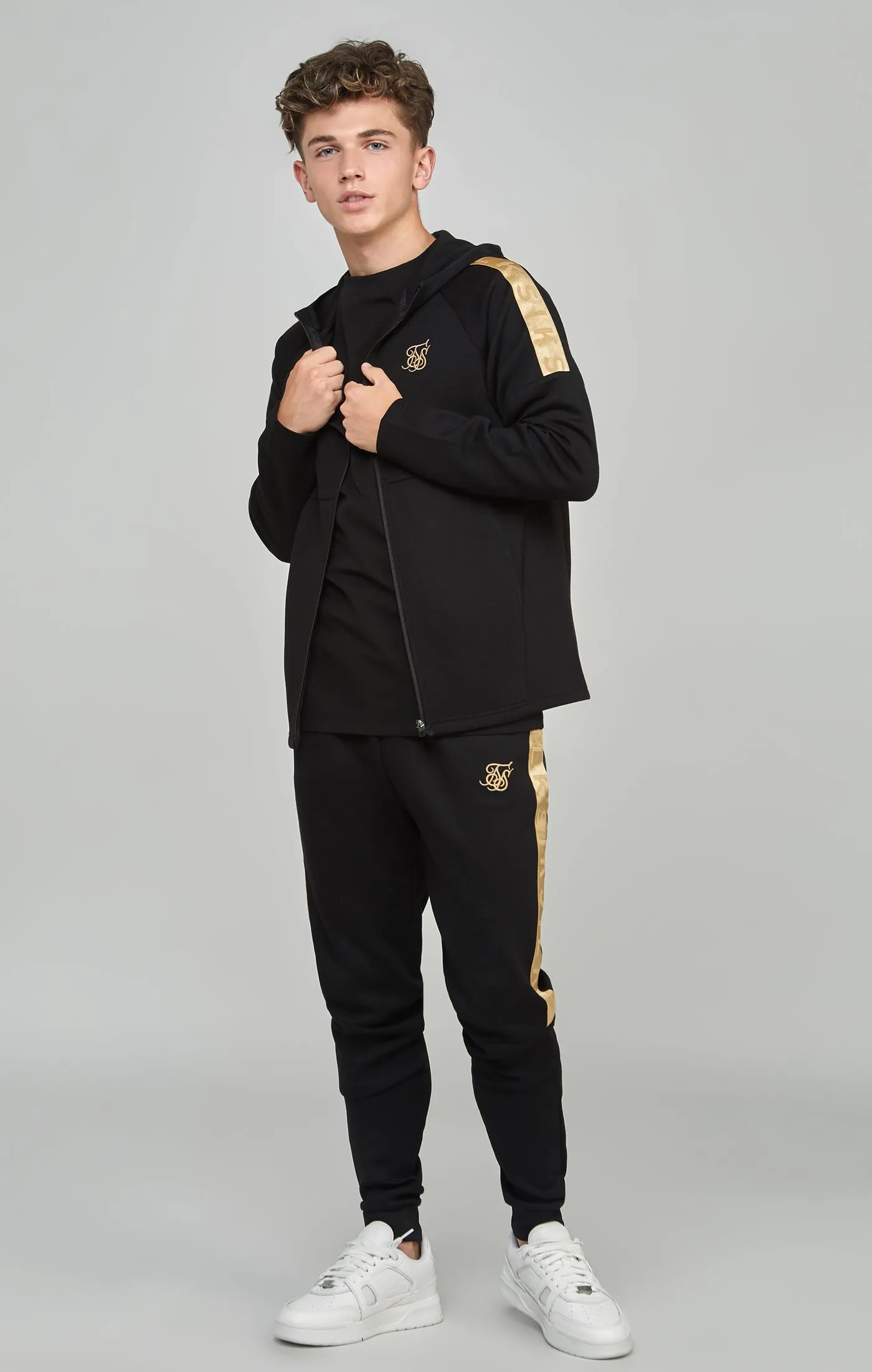 Boys Black Taped Zip Thru Hoodie sold by Siksilk product image thumbnail 3