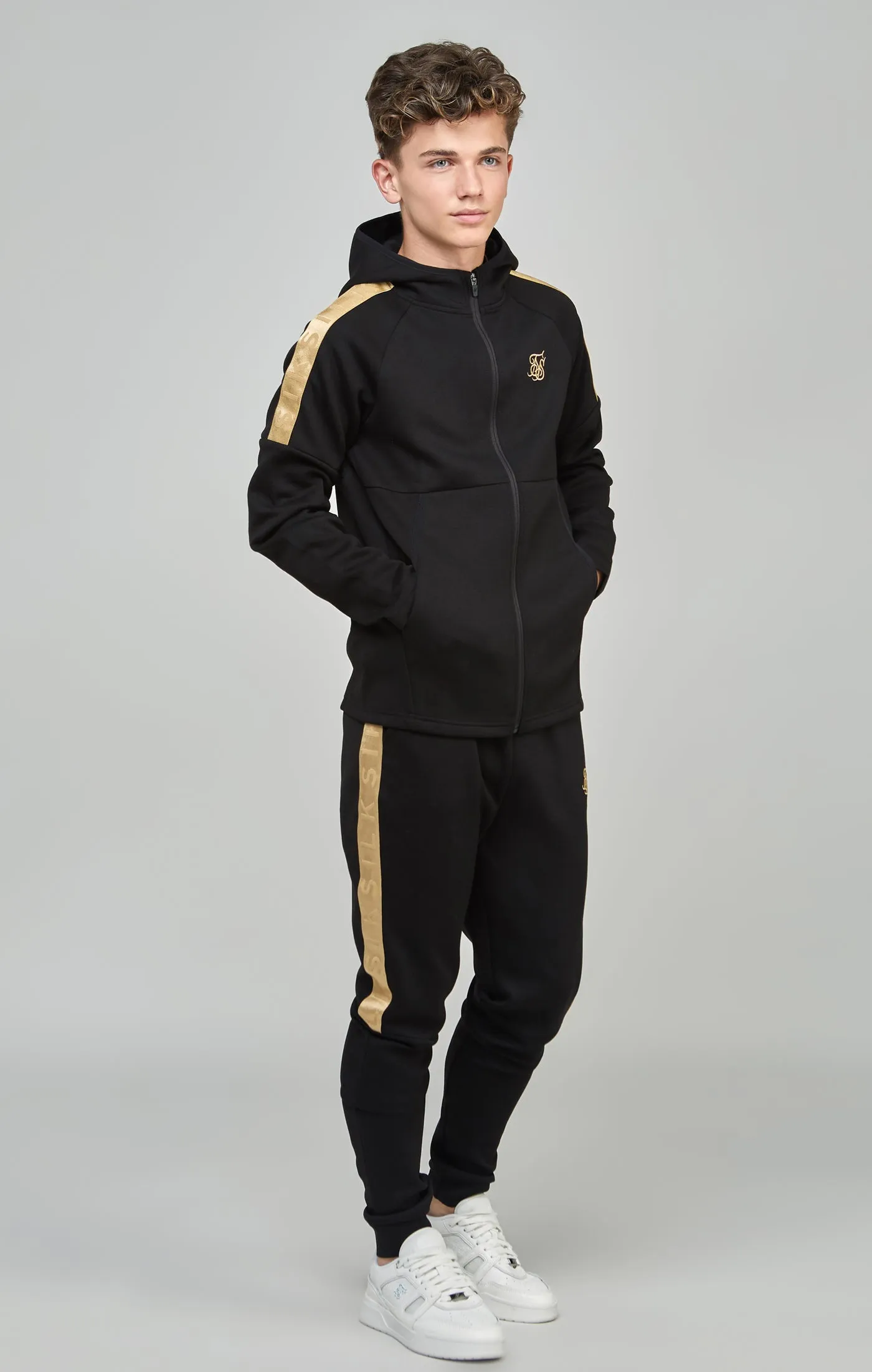 Boys Black Taped Zip Thru Hoodie sold by Siksilk product image thumbnail 4