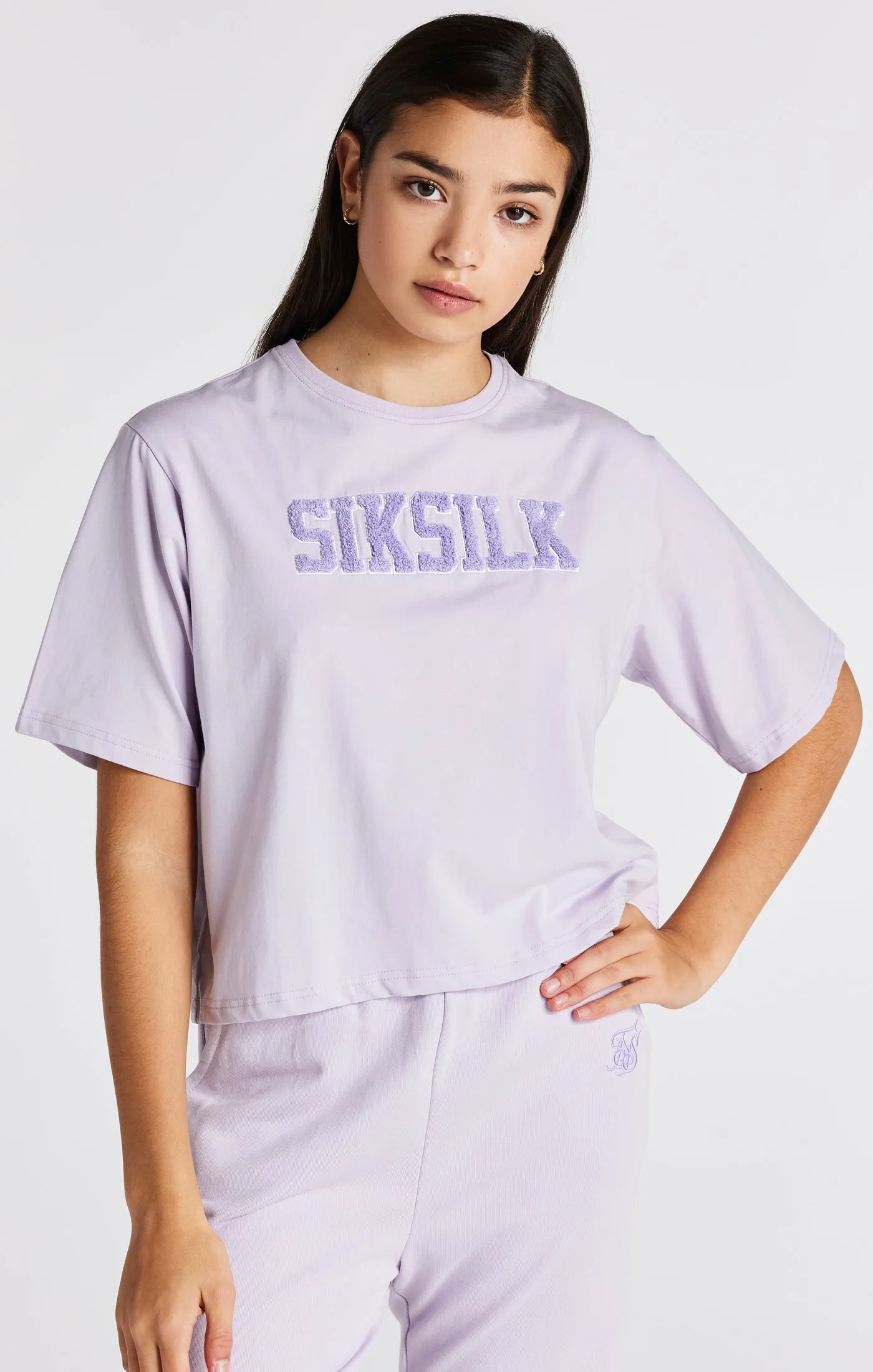 Girls Purple Varsity Logo Crop T-Shirt sold by Siksilk