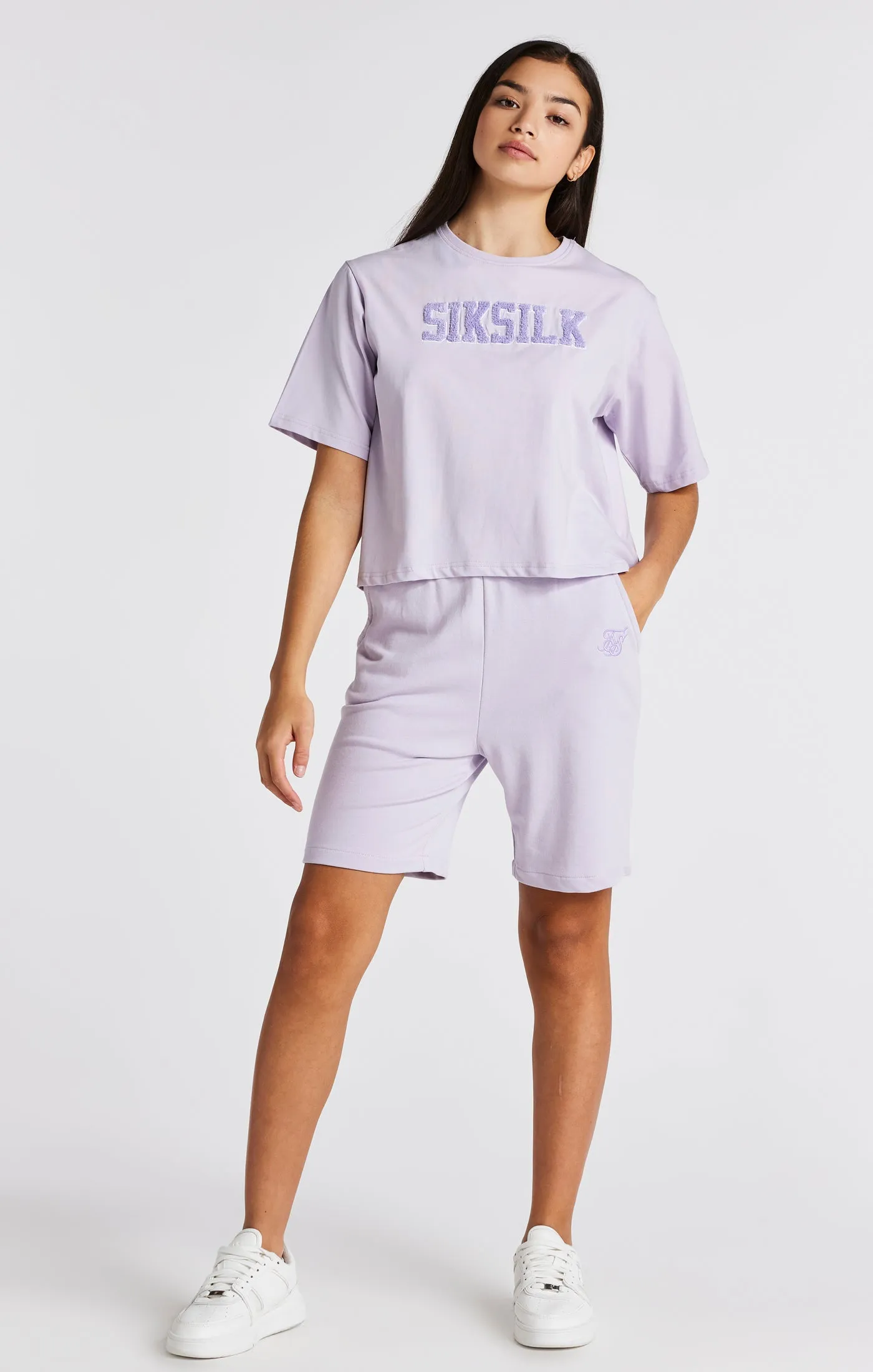 Girls Purple Varsity Logo Crop T-Shirt sold by Siksilk product image thumbnail 3