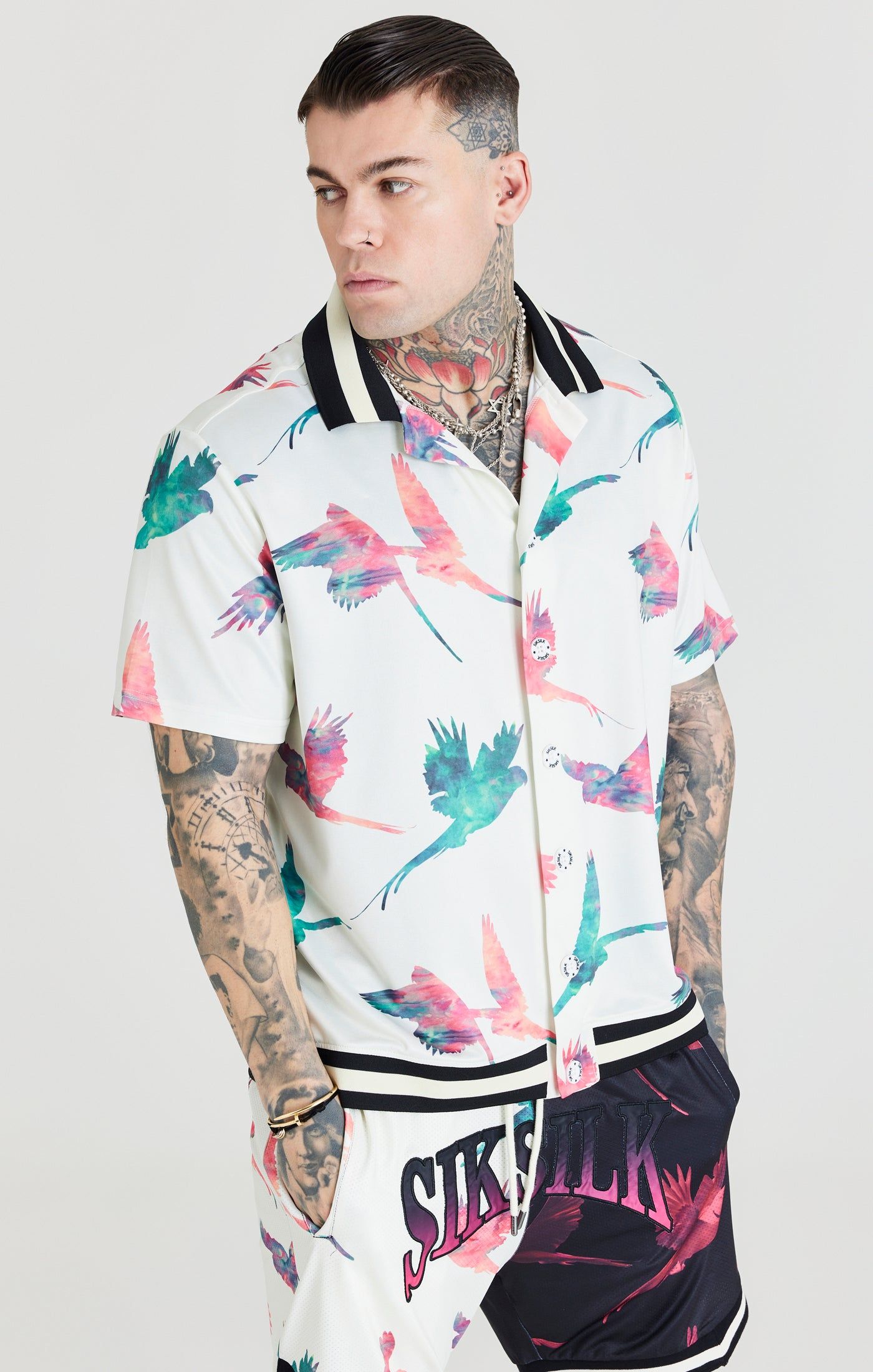 Ecru Print Bowling Shirt sold by Siksilk