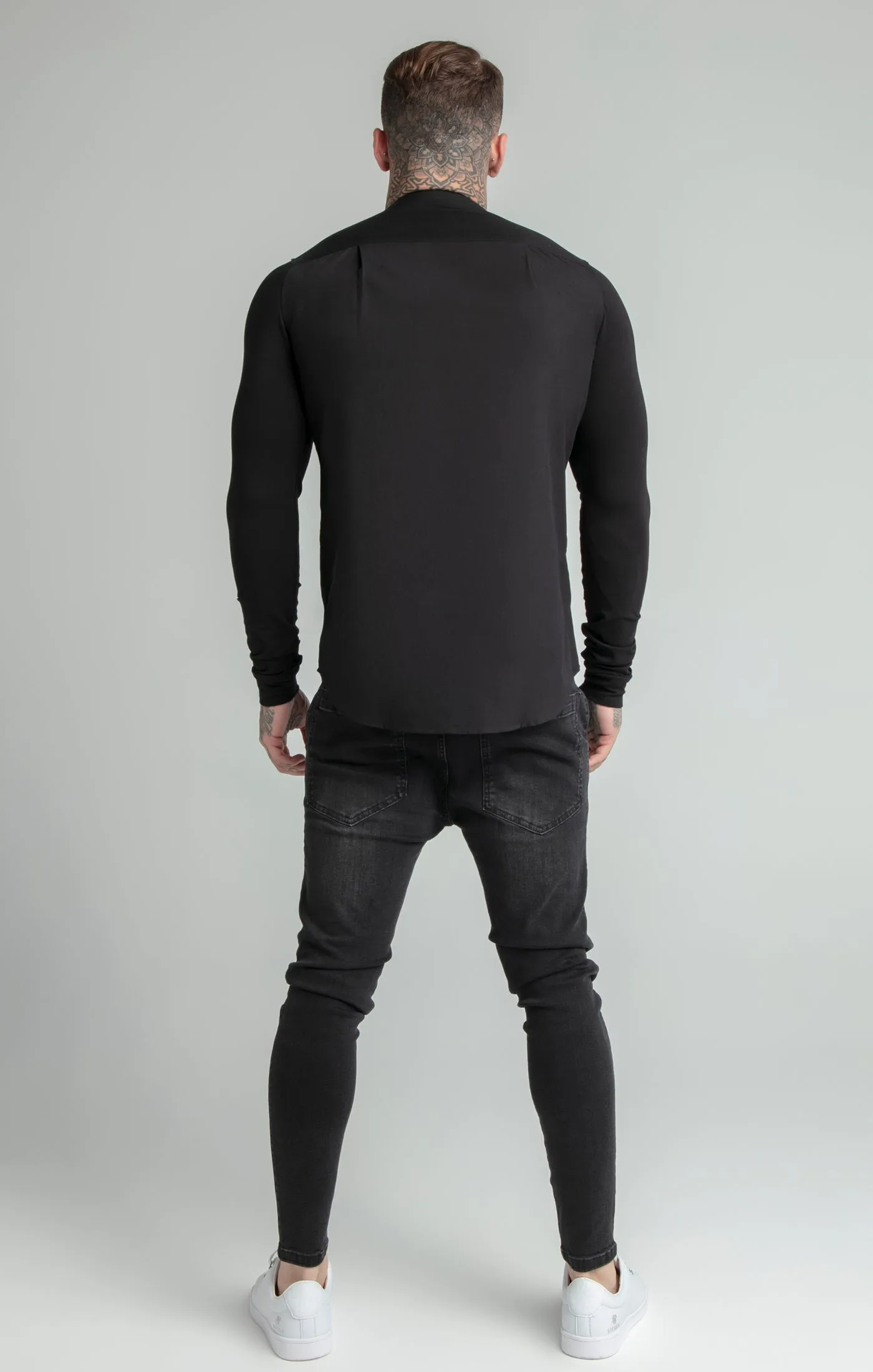 Black Long Sleeve Grandad Collar Shirt sold by Siksilk product image thumbnail 4