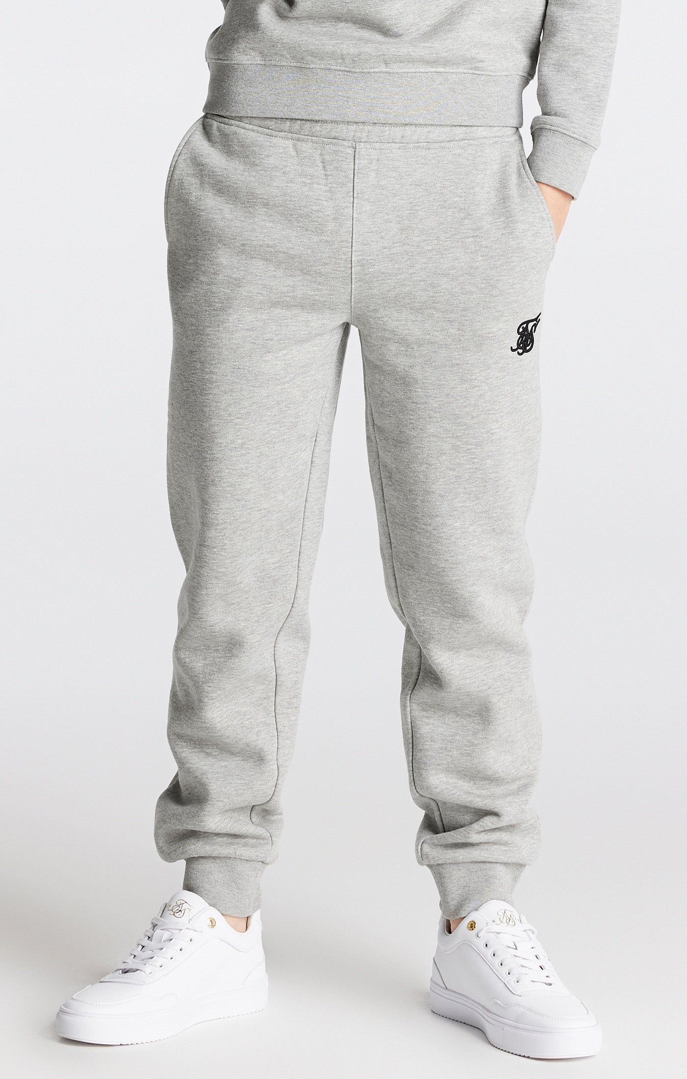 Boys Grey Marl Essentials Cuffed Jogger sold by Siksilk
