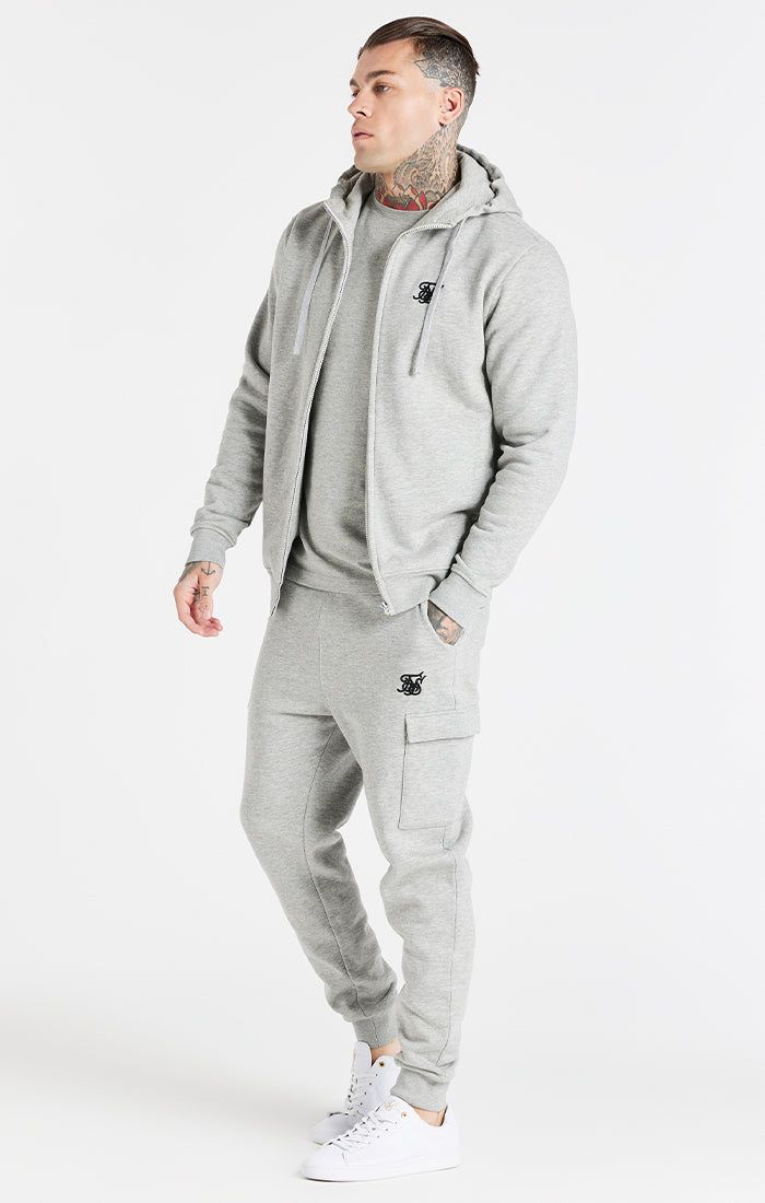 Grey Marl Essential Zip Through Funnel Neck Hoodie sold by Siksilk product image thumbnail 3