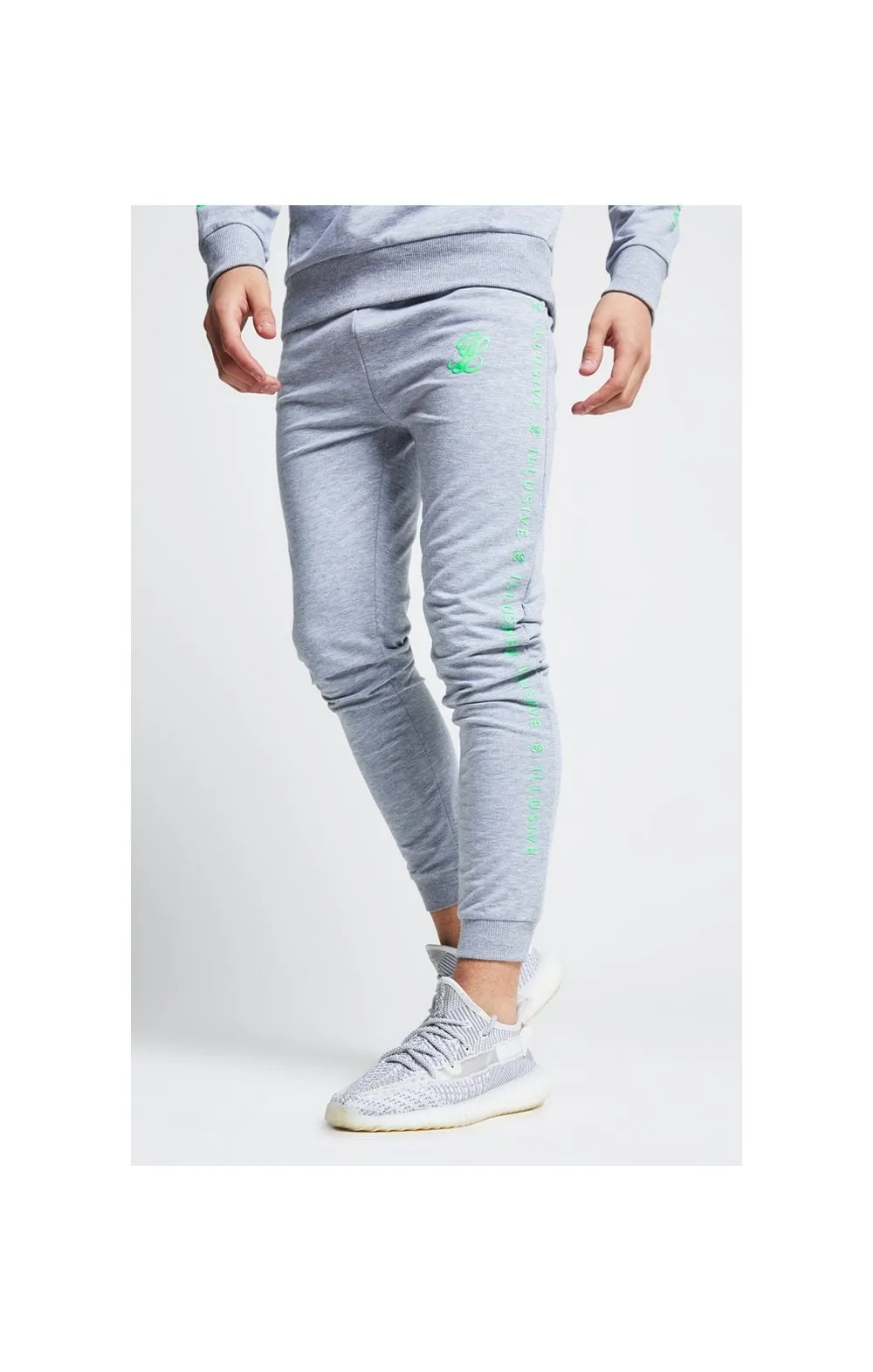 Illusive London Tape Cuffed Joggers - Grey & Neon Green sold by Siksilk