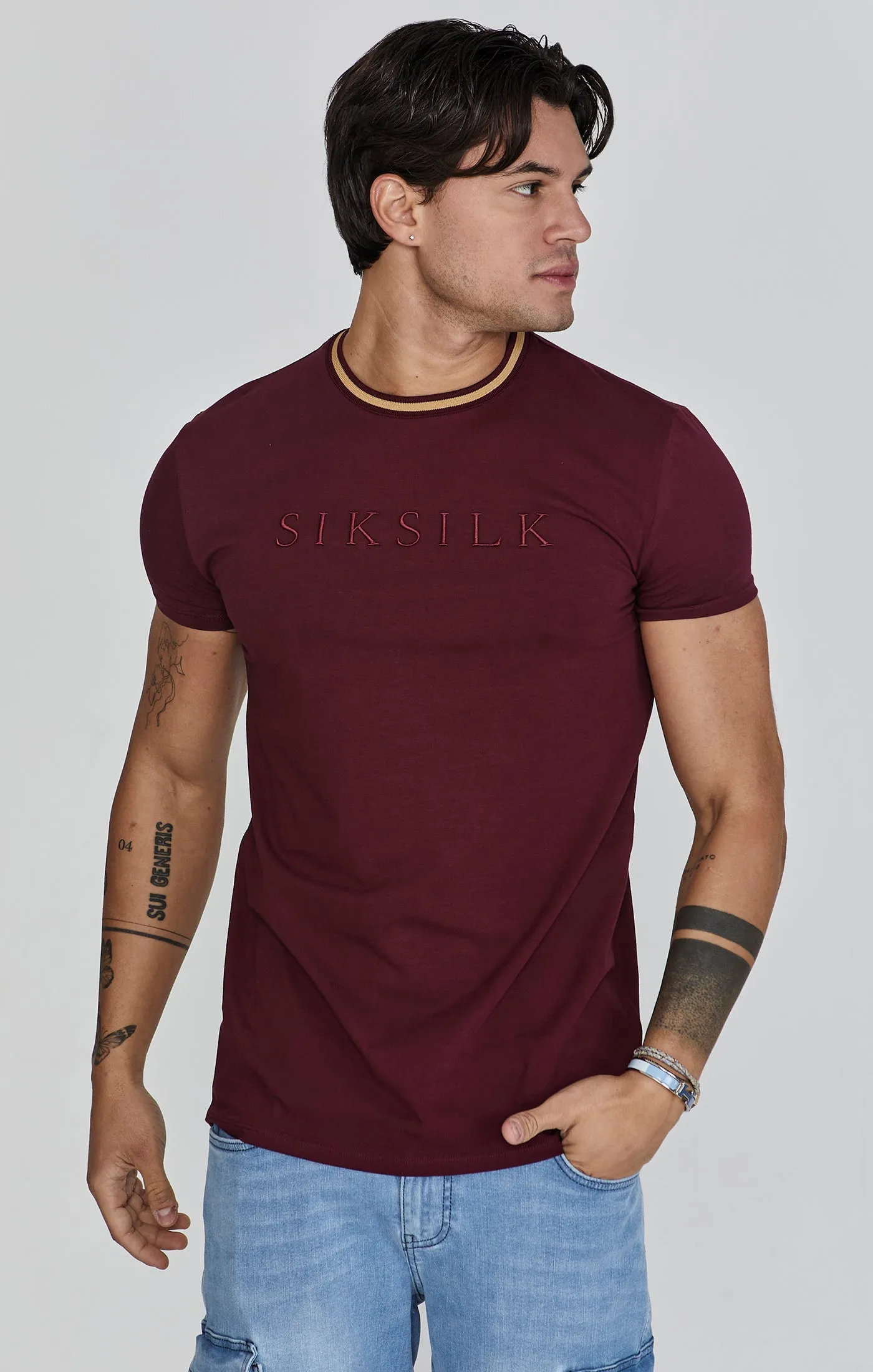 Burgundy Muscle Fit T-Shirt sold by Siksilk