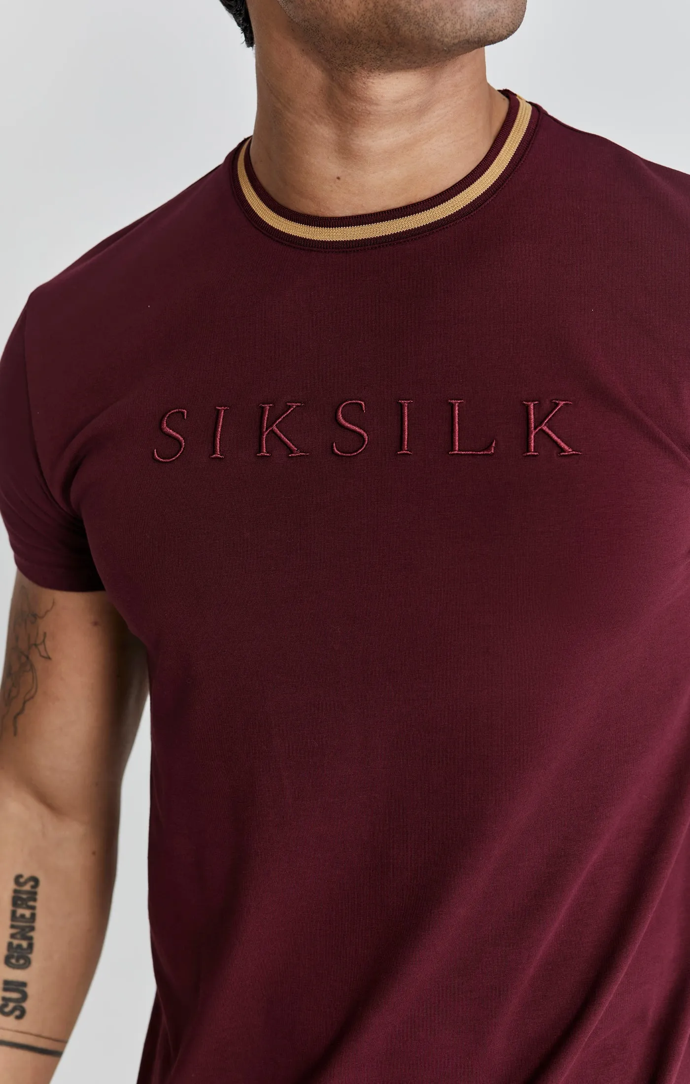 Burgundy Muscle Fit T-Shirt sold by Siksilk product image thumbnail 3