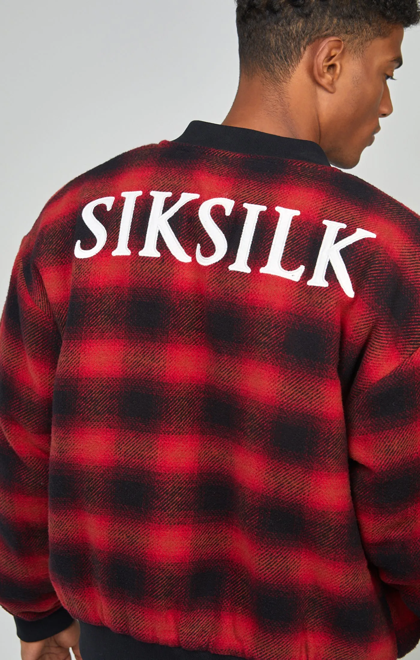 Red Branded Check Bomber Jacket sold by Siksilk product image thumbnail 2