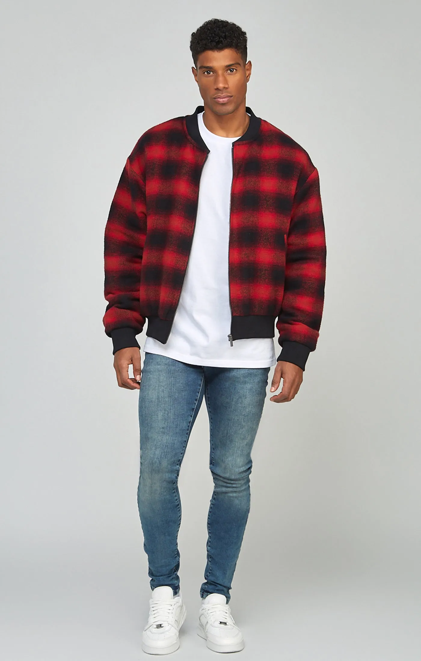 Red Branded Check Bomber Jacket sold by Siksilk product image thumbnail 3