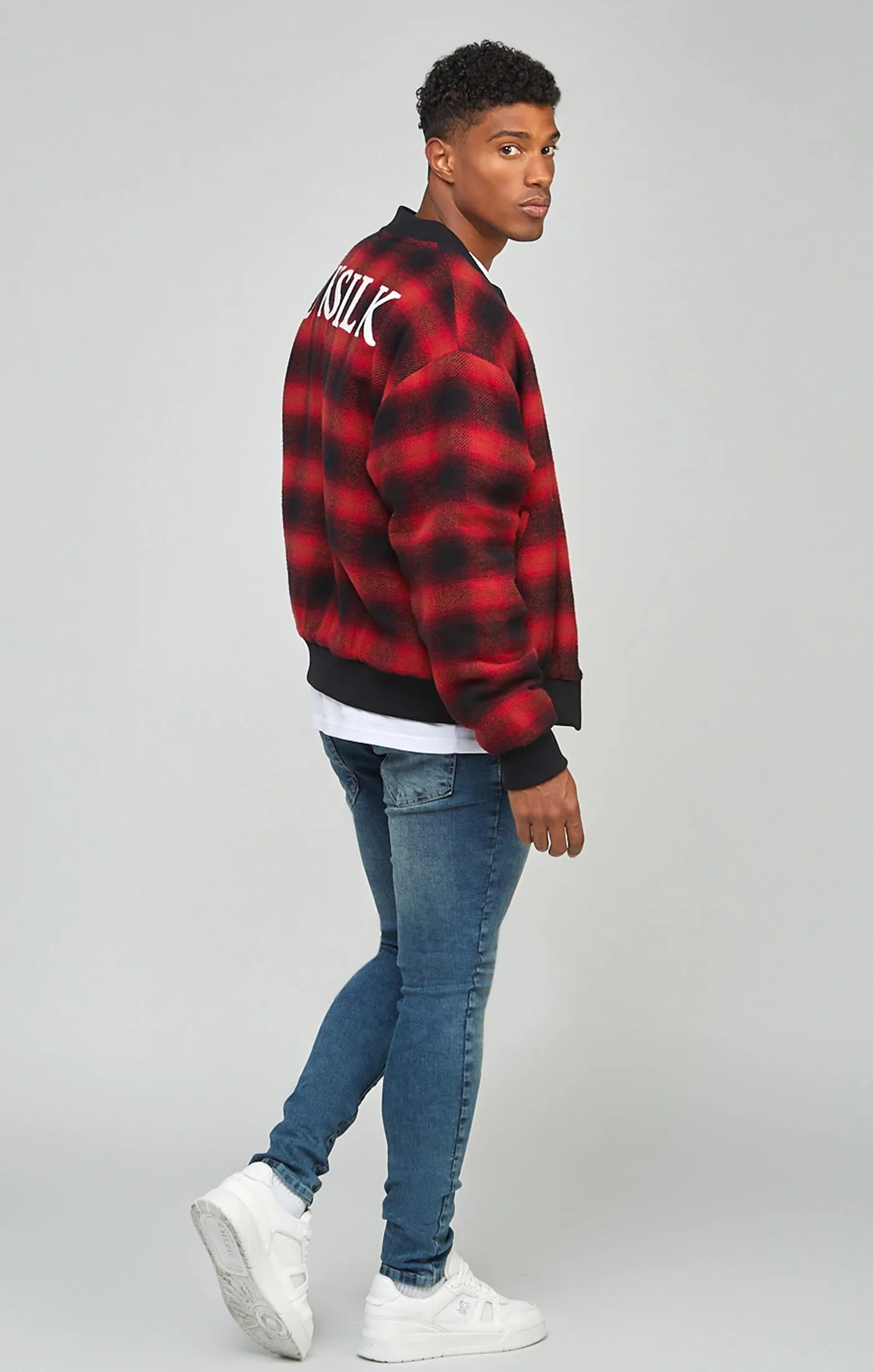 Red Branded Check Bomber Jacket sold by Siksilk product image thumbnail 4