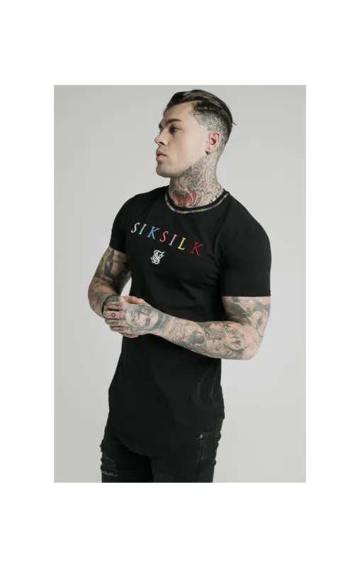 SikSilk Curved Hem Colours Gym Tee - Black & Multi sold by Siksilk