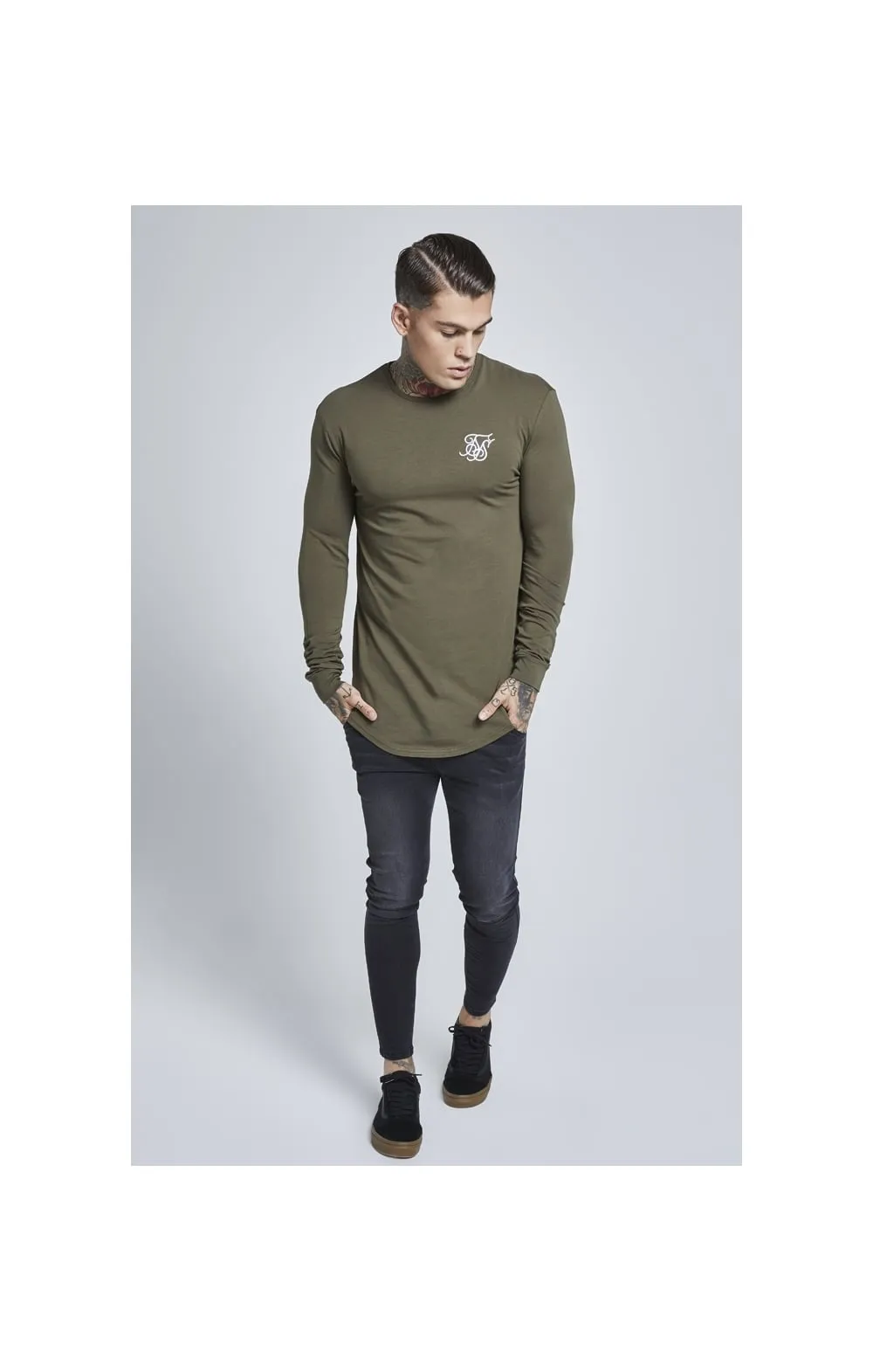 Khaki Long Sleeve Muscle Fit T-Shirt sold by Siksilk product image thumbnail 3