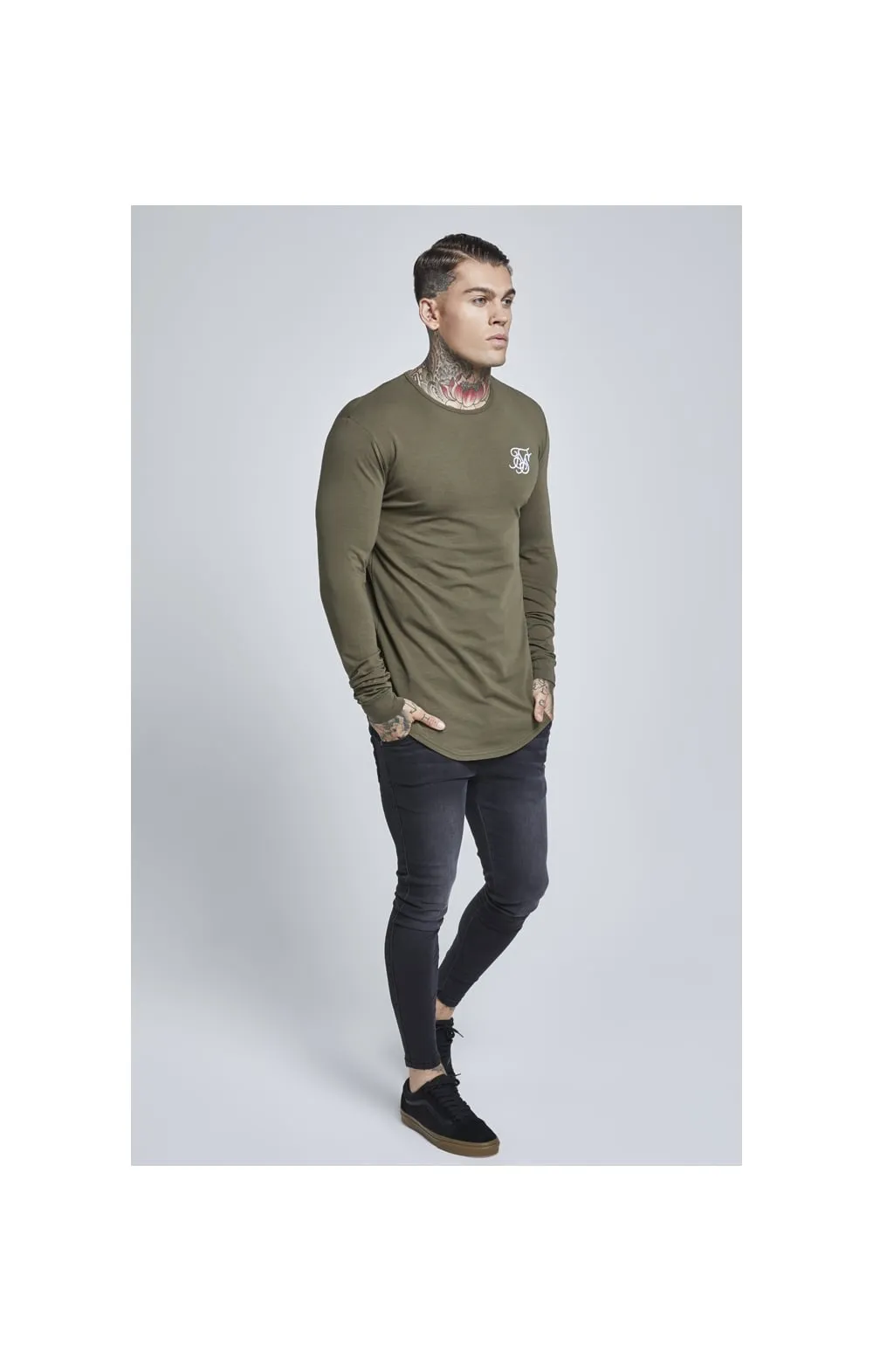 Khaki Long Sleeve Muscle Fit T-Shirt sold by Siksilk product image thumbnail 4
