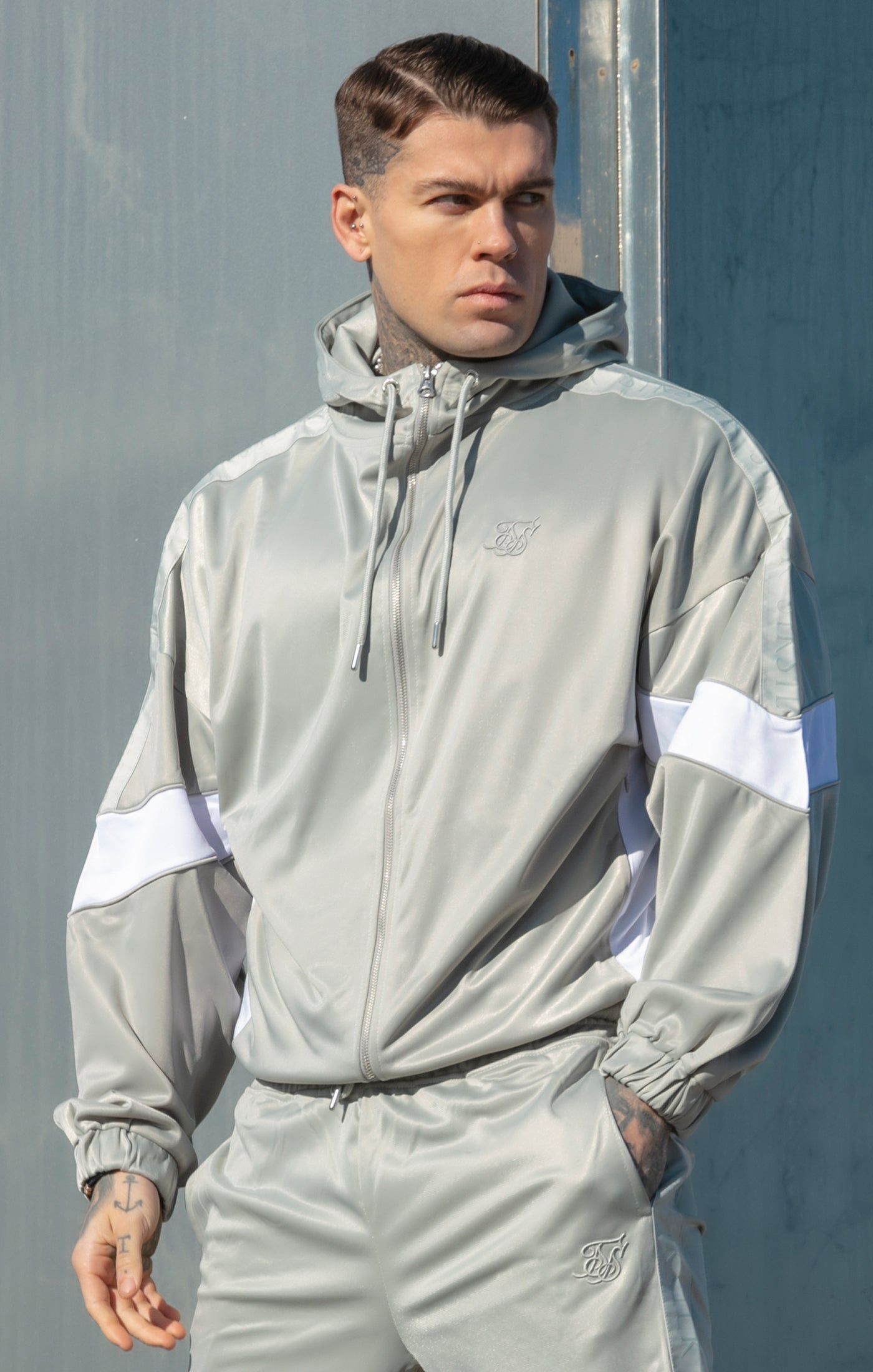 Grey Tape Zip Thru Track Jacket sold by Siksilk